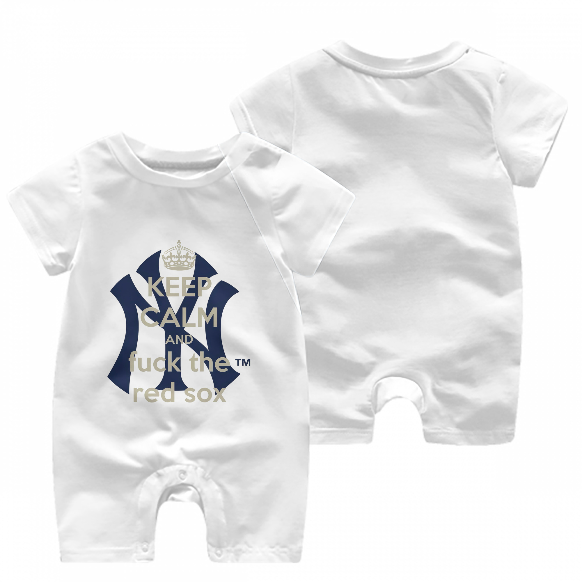 New York Yankees Keep Calm and Fuck The Red Sox Baby Short Sleeve Onesie – 100% Cotton Soft & Breathable Digital Print Romper – Double-Sided Print, Snap Closure For Easy Diaper Changes – Comfortable For Boys & Girls