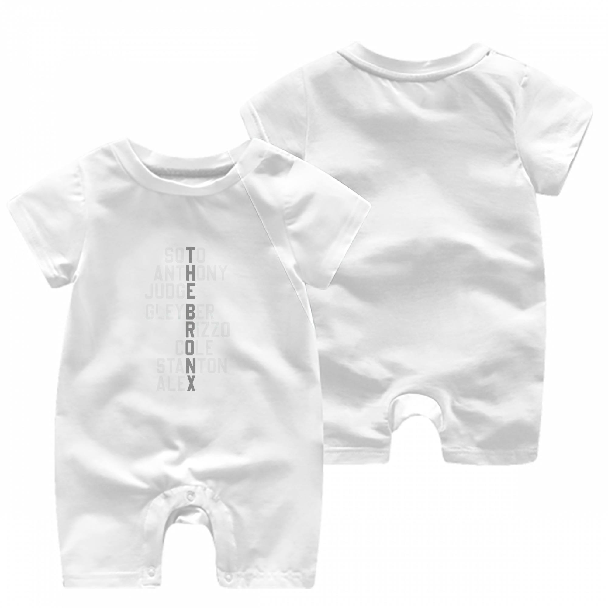 New York Yankees The Bronx Player Name Baby Short Sleeve Onesie – 100% Cotton Soft & Breathable Digital Print Romper – Double-Sided Print, Snap Closure For Easy Diaper Changes – Comfortable For Boys & Girls