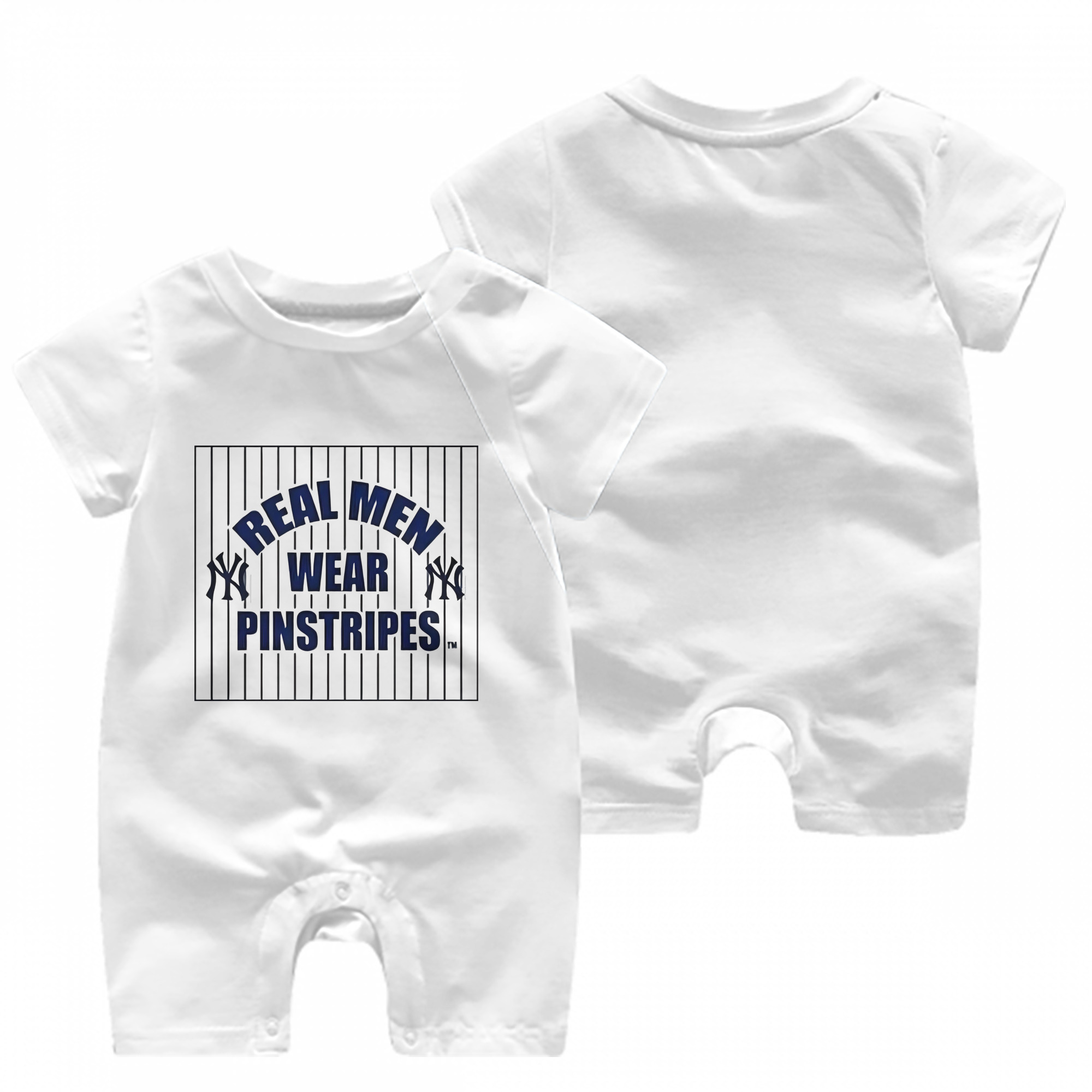 New York Yankees Real Men Wear Pinstripes Baby Short Sleeve Onesie – 100% Cotton Soft & Breathable Digital Print Romper – Double-Sided Print, Snap Closure For Easy Diaper Changes – Comfortable For Boys & Girls
