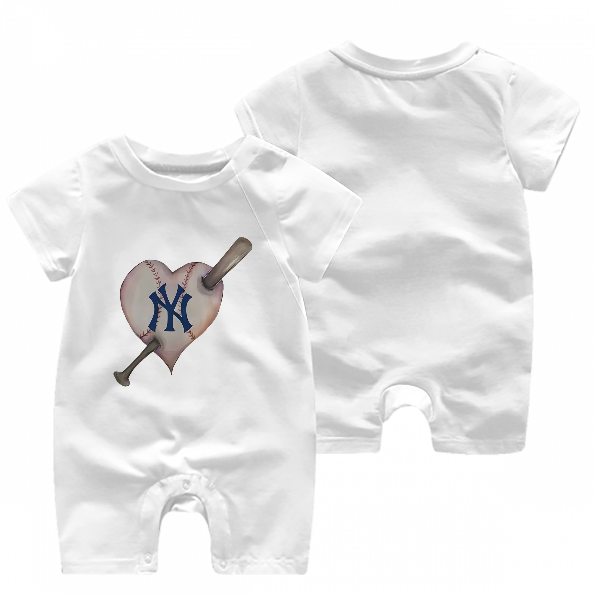 New York Yankees Heart Baby Short Sleeve Onesie – 100% Cotton Soft & Breathable Digital Print Romper – Double-Sided Print, Snap Closure For Easy Diaper Changes – Comfortable For Boys & Girls