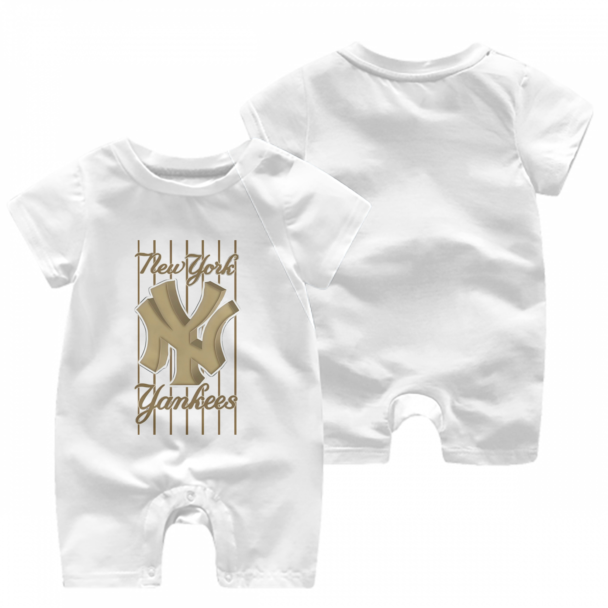 New York Yankees Pinstripe Golden Logo Baby Short Sleeve Onesie – 100% Cotton Soft & Breathable Digital Print Romper – Double-Sided Print, Snap Closure For Easy Diaper Changes – Comfortable For Boys & Girls