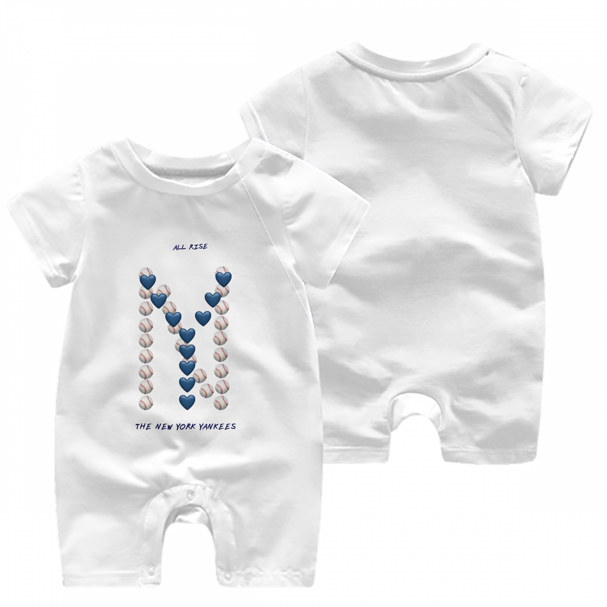 New York Yankees All Rise Love Baseball Baby Short Sleeve Onesie – 100% Cotton Soft & Breathable Digital Print Romper – Double-Sided Print, Snap Closure For Easy Diaper Changes – Comfortable For Boys & Girls