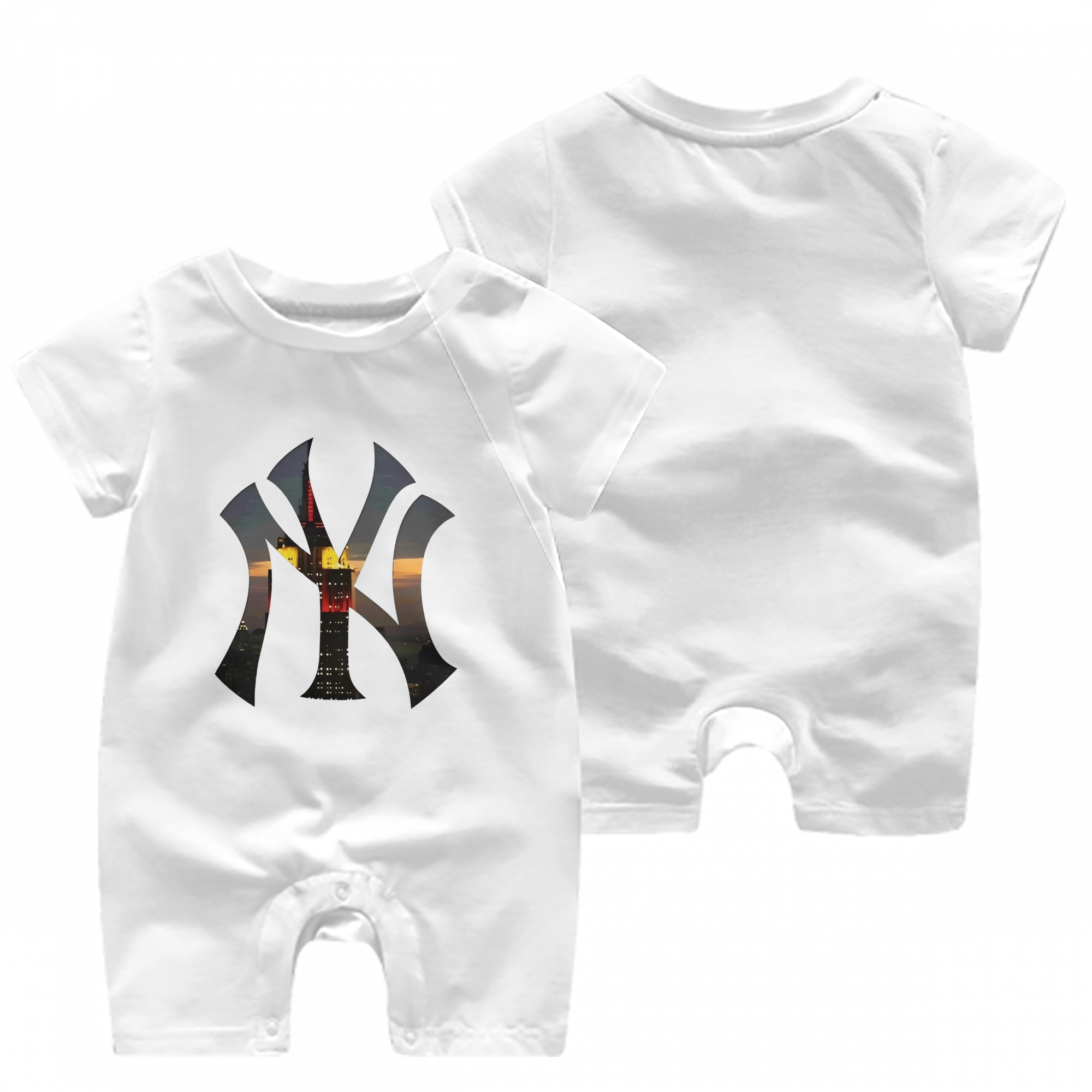 New York Yankees Logo New York Background Baby Short Sleeve Onesie – 100% Cotton Soft & Breathable Digital Print Romper – Double-Sided Print, Snap Closure For Easy Diaper Changes – Comfortable For Boys & Girls