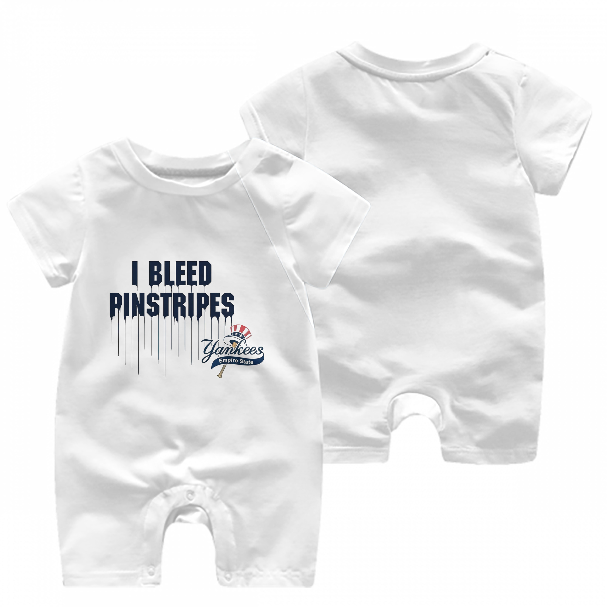 New York Yankees I Bleed Pinstripes Baby Short Sleeve Onesie – 100% Cotton Soft & Breathable Digital Print Romper – Double-Sided Print, Snap Closure For Easy Diaper Changes – Comfortable For Boys & Girls