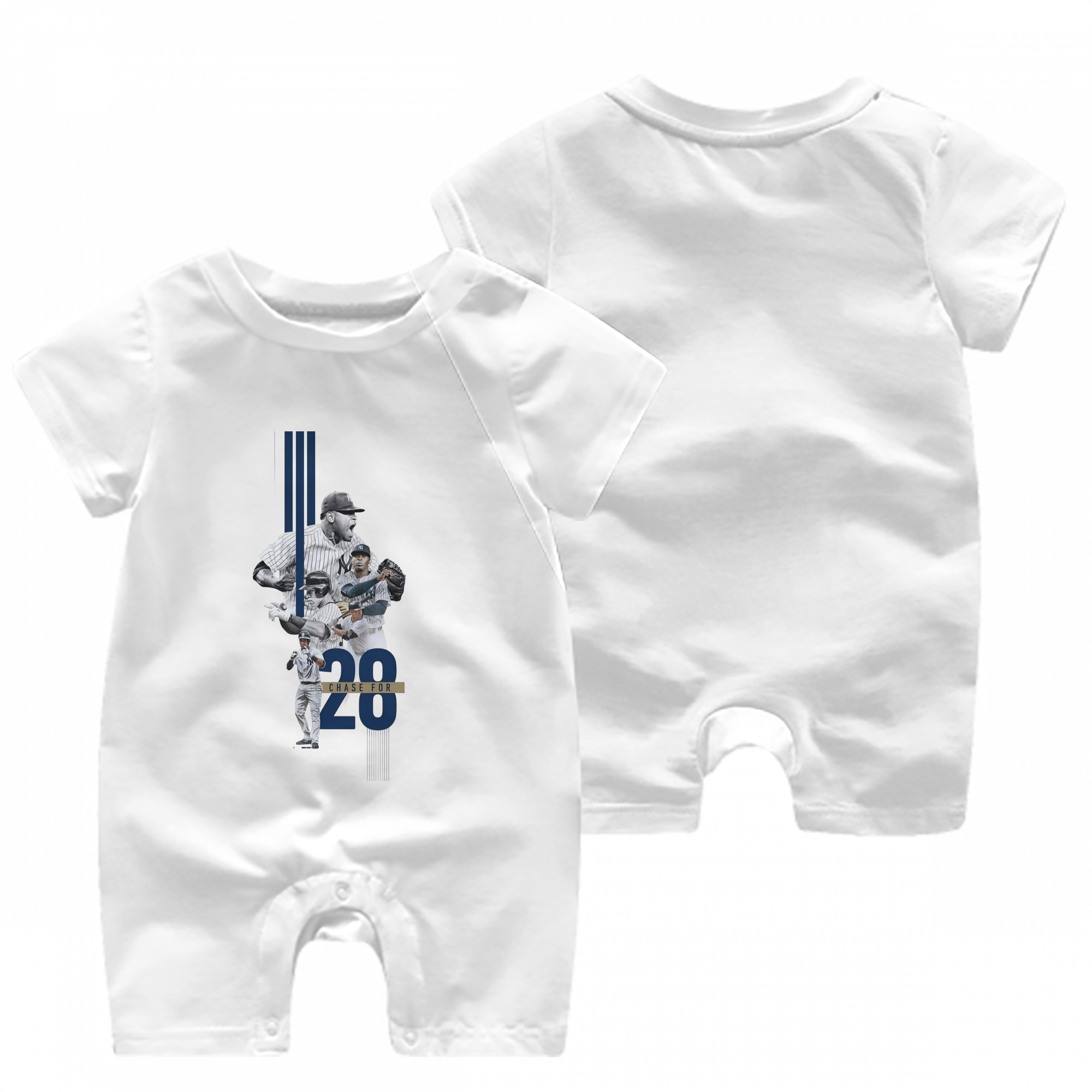 New York Yankees Chase For 28 Baby Short Sleeve Onesie – 100% Cotton Soft & Breathable Digital Print Romper – Double-Sided Print, Snap Closure For Easy Diaper Changes – Comfortable For Boys & Girls