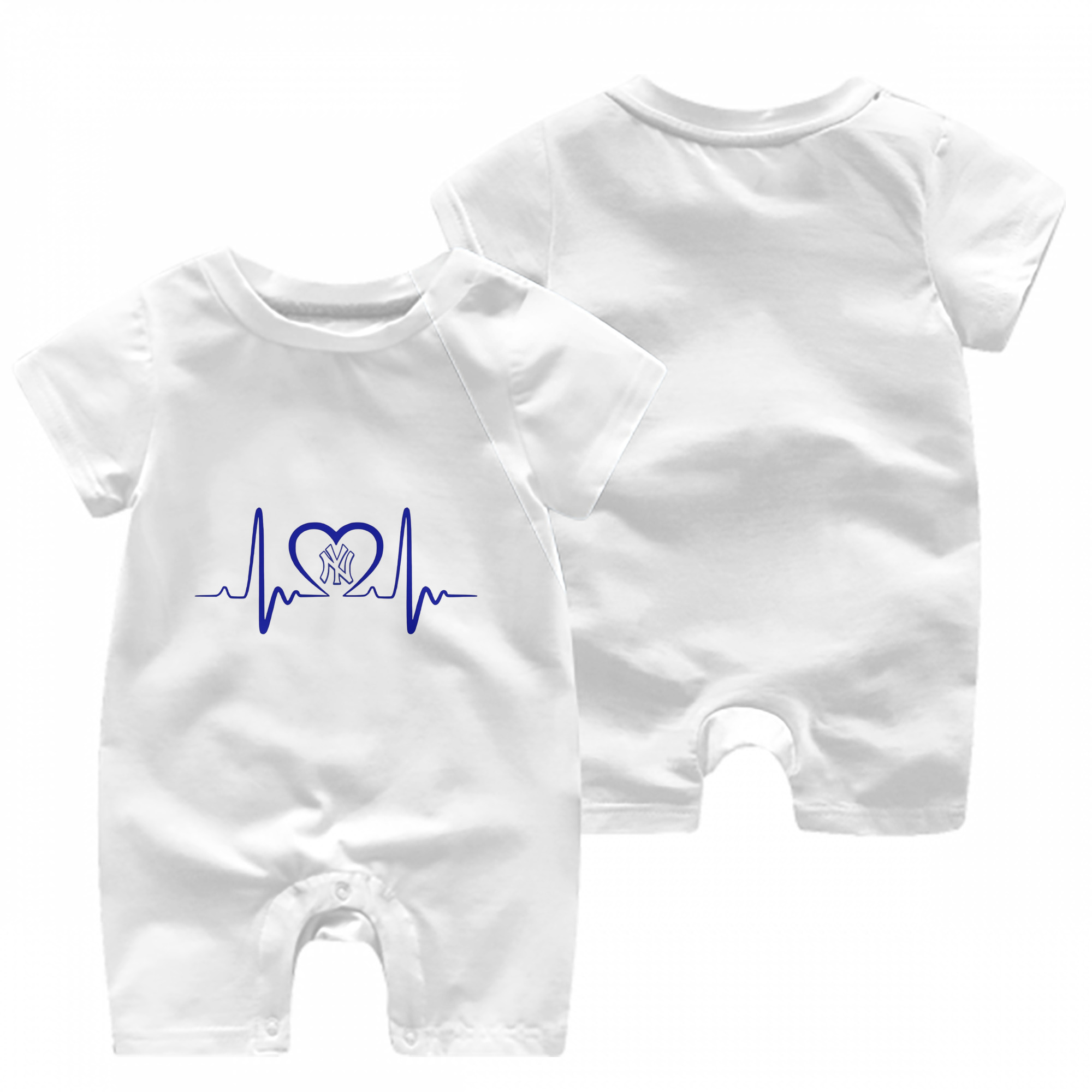 New York Yankees EKG Heart Line Baby Short Sleeve Onesie – 100% Cotton Soft & Breathable Digital Print Romper – Double-Sided Print, Snap Closure For Easy Diaper Changes – Comfortable For Boys & Girls