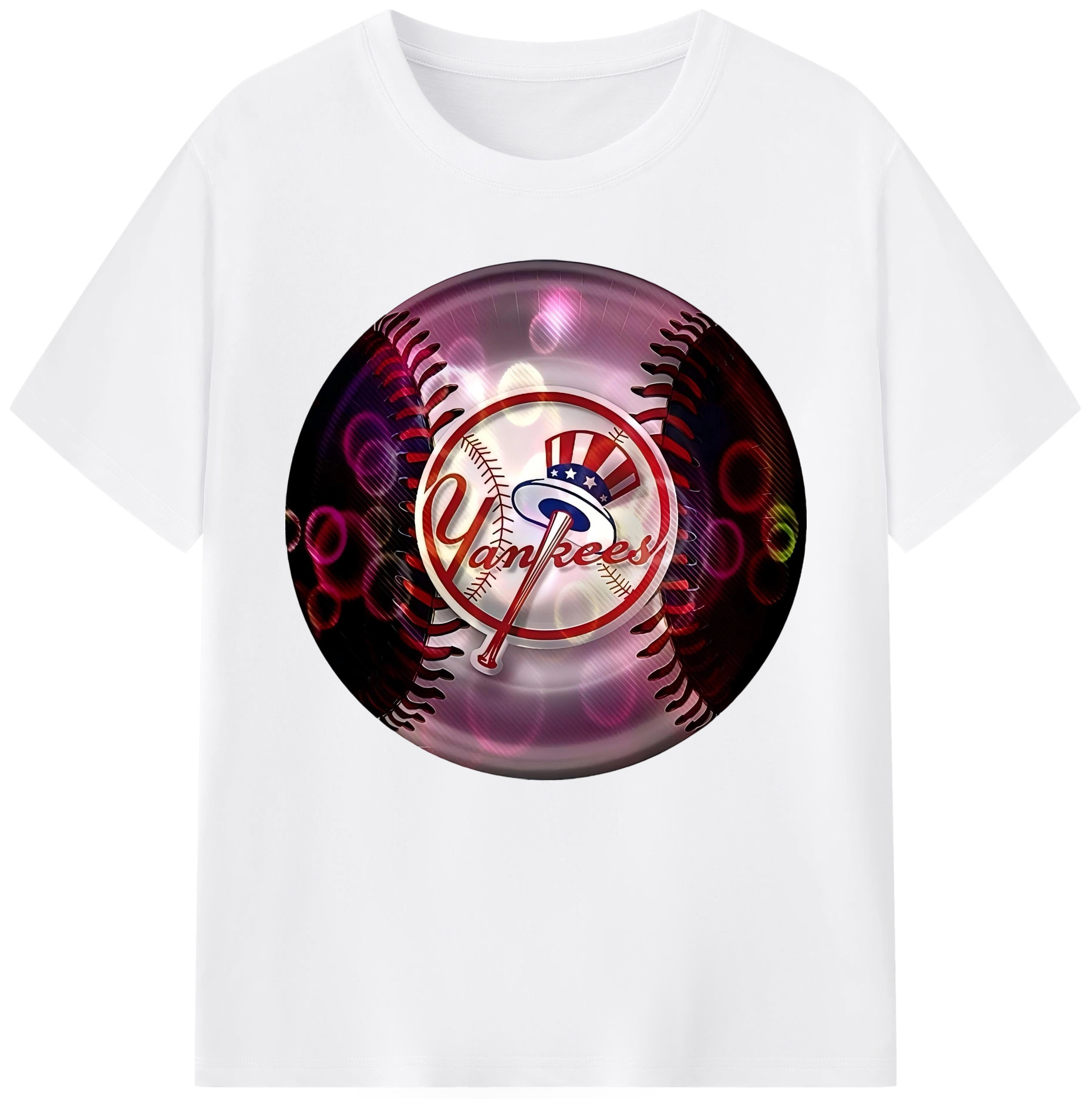 New York Yankees Colorful Logo 180g Cotton T-Shirt With Front Heat Transfer Print – Soft, Lightweight, Fitted Design – Comfortable Casual Wear For Sports & Everyday Use