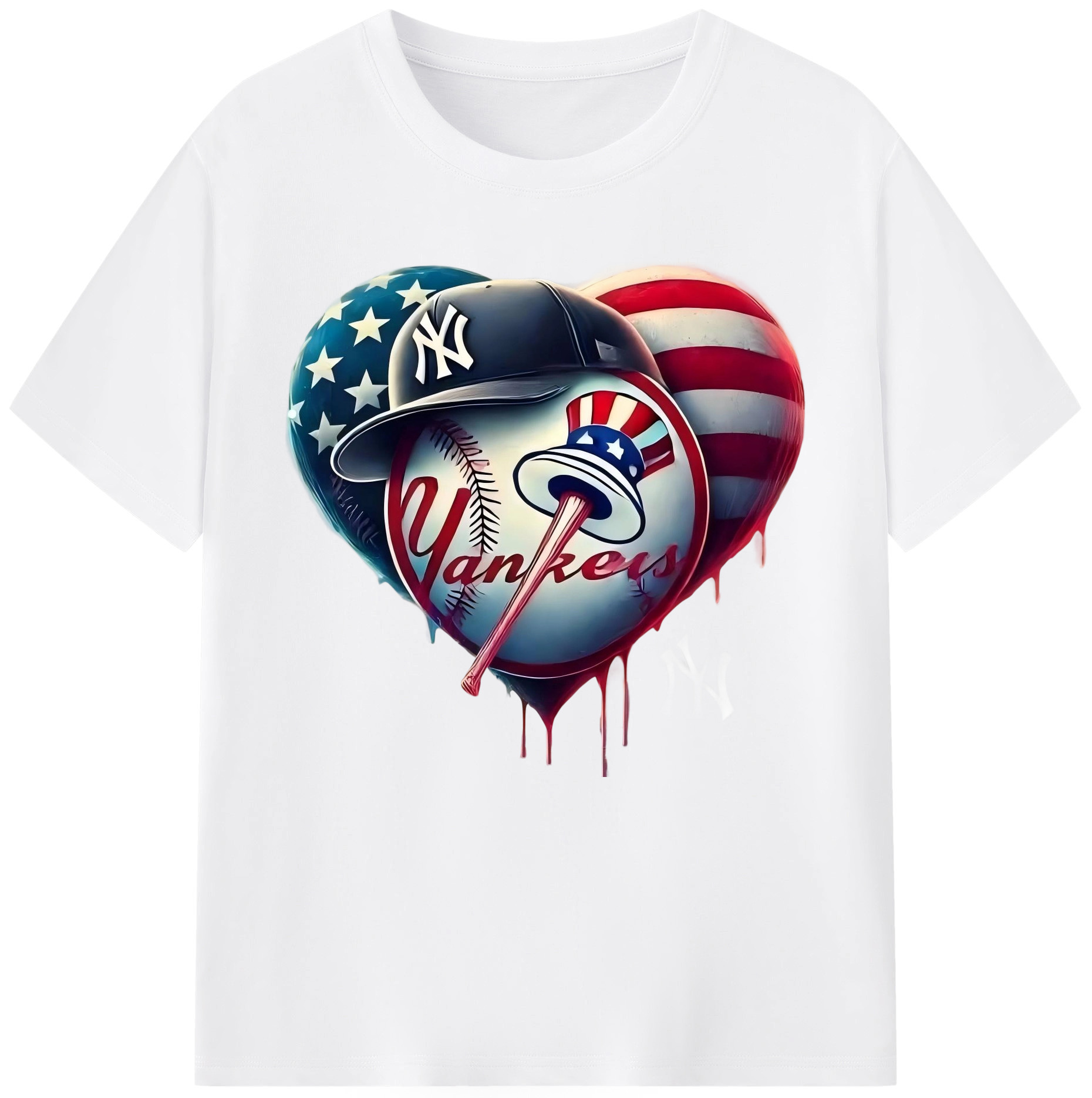 New York Yankees Heart 180g Cotton T-Shirt With Front Heat Transfer Print – Soft, Lightweight, Fitted Design – Comfortable Casual Wear For Sports & Everyday Use