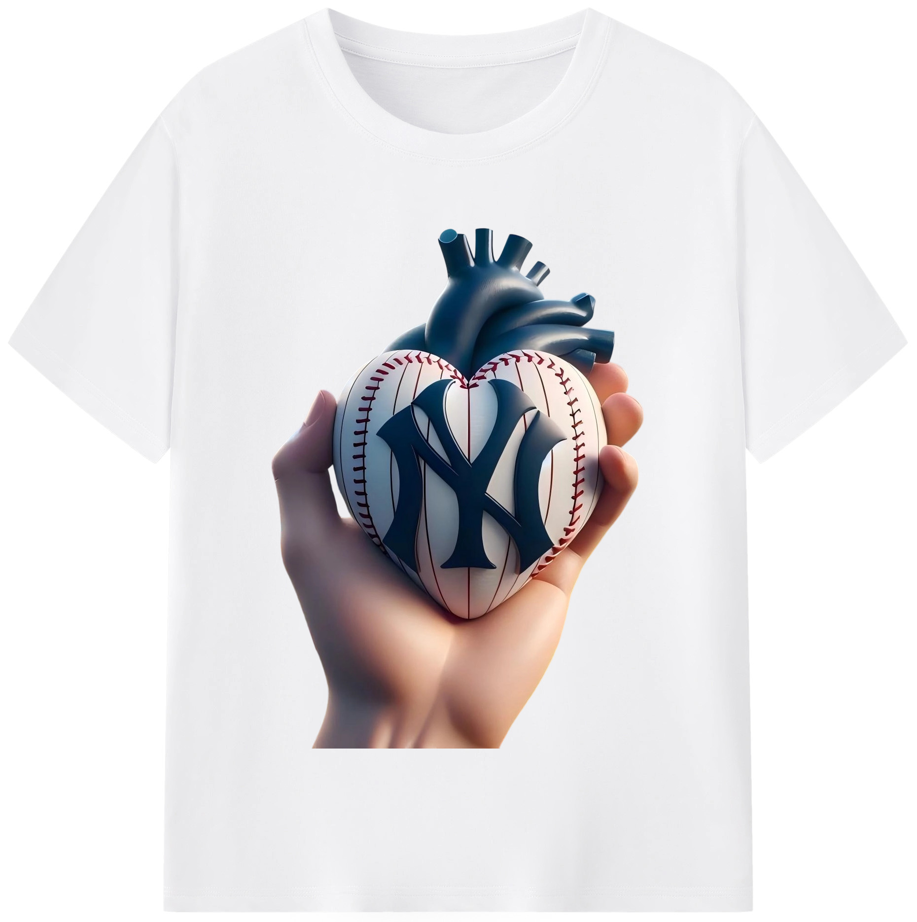 New York Yankees Heart 180g Cotton T-Shirt With Front Heat Transfer Print – Soft, Lightweight, Fitted Design – Comfortable Casual Wear For Sports & Everyday Use
