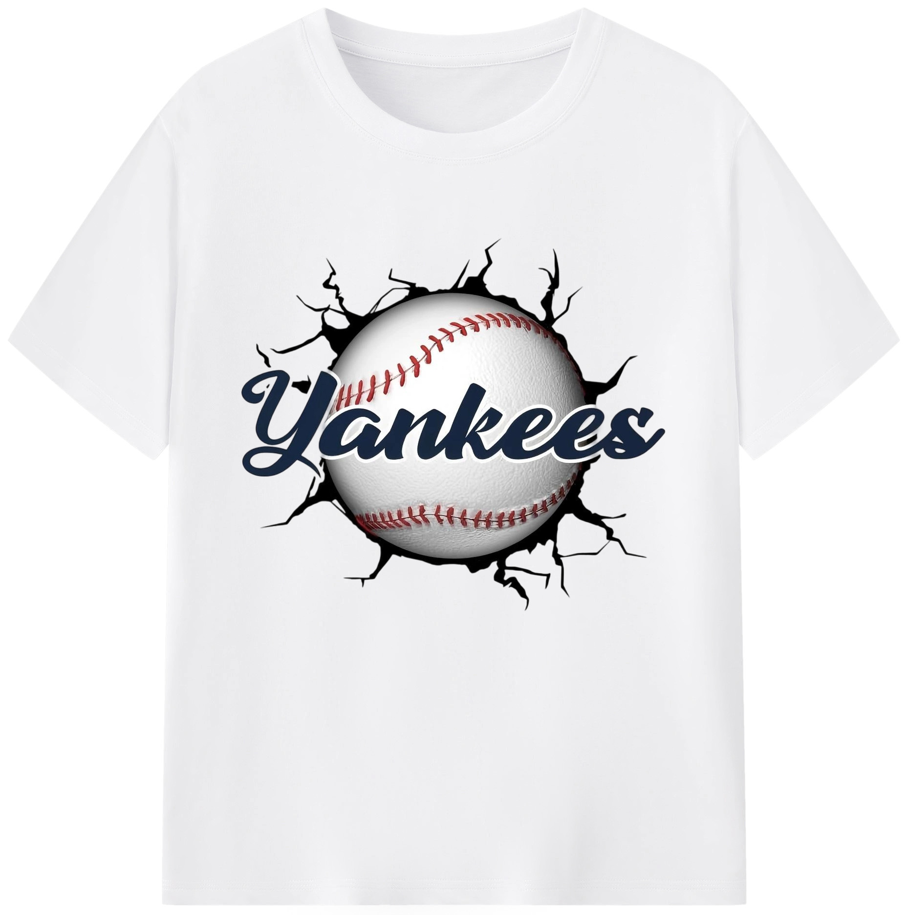 Yankees Baseball Wall And Art 180g Cotton T-Shirt With Front Heat Transfer Print – Soft, Lightweight, Fitted Design – Comfortable Casual Wear For Sports & Everyday Use