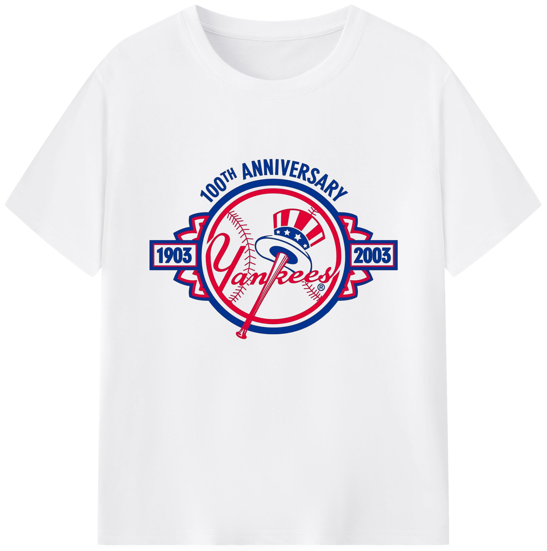 New York Yankees 100th Anniversary 1903-2003 180g Cotton T-Shirt With Front Heat Transfer Print – Soft, Lightweight, Fitted Design – Comfortable Casual Wear For Sports & Everyday Use