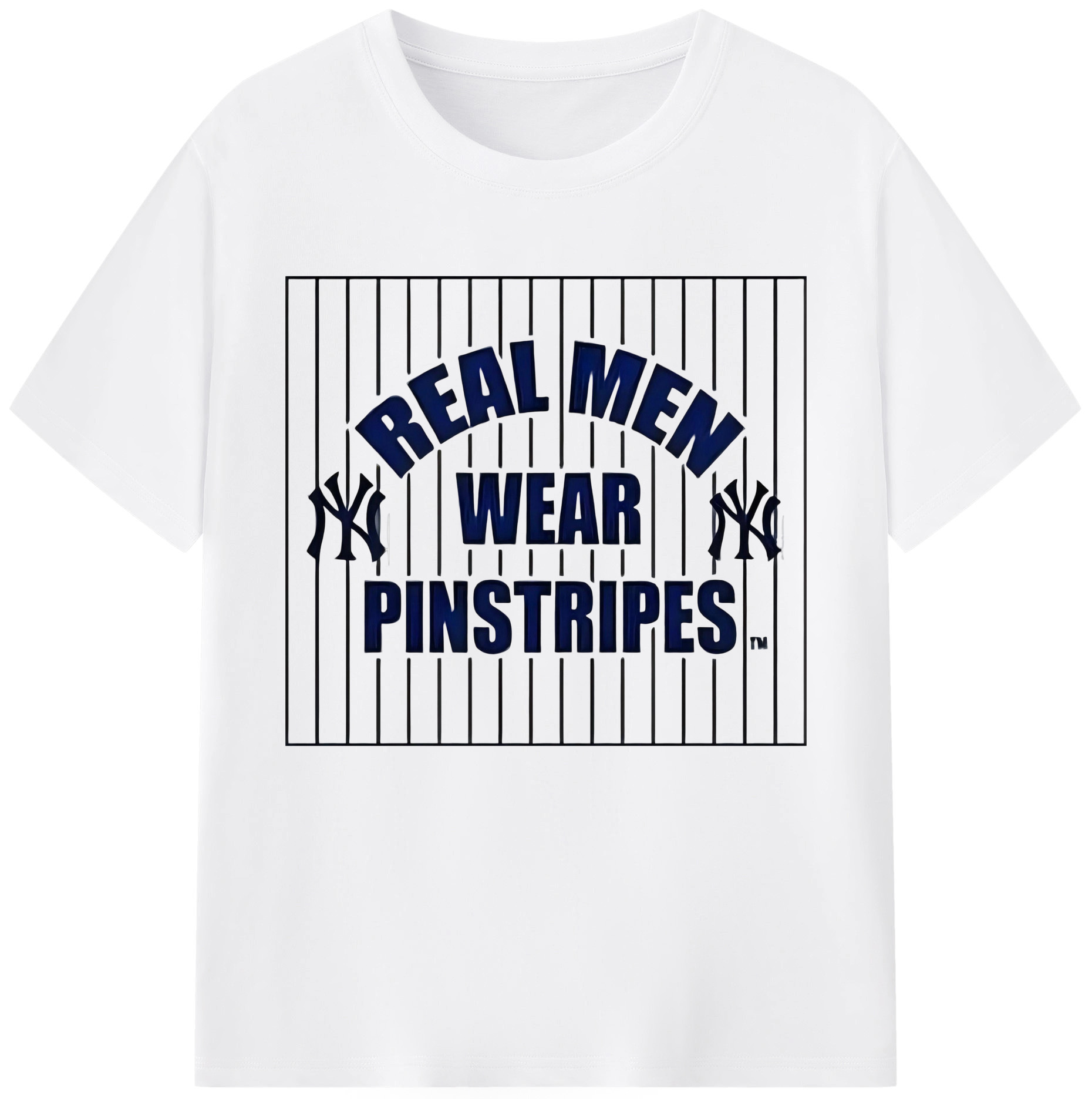 New York Yankees Real Men Wear Pinstripes 180g Cotton T-Shirt With Front Heat Transfer Print – Soft, Lightweight, Fitted Design – Comfortable Casual Wear For Sports & Everyday Use