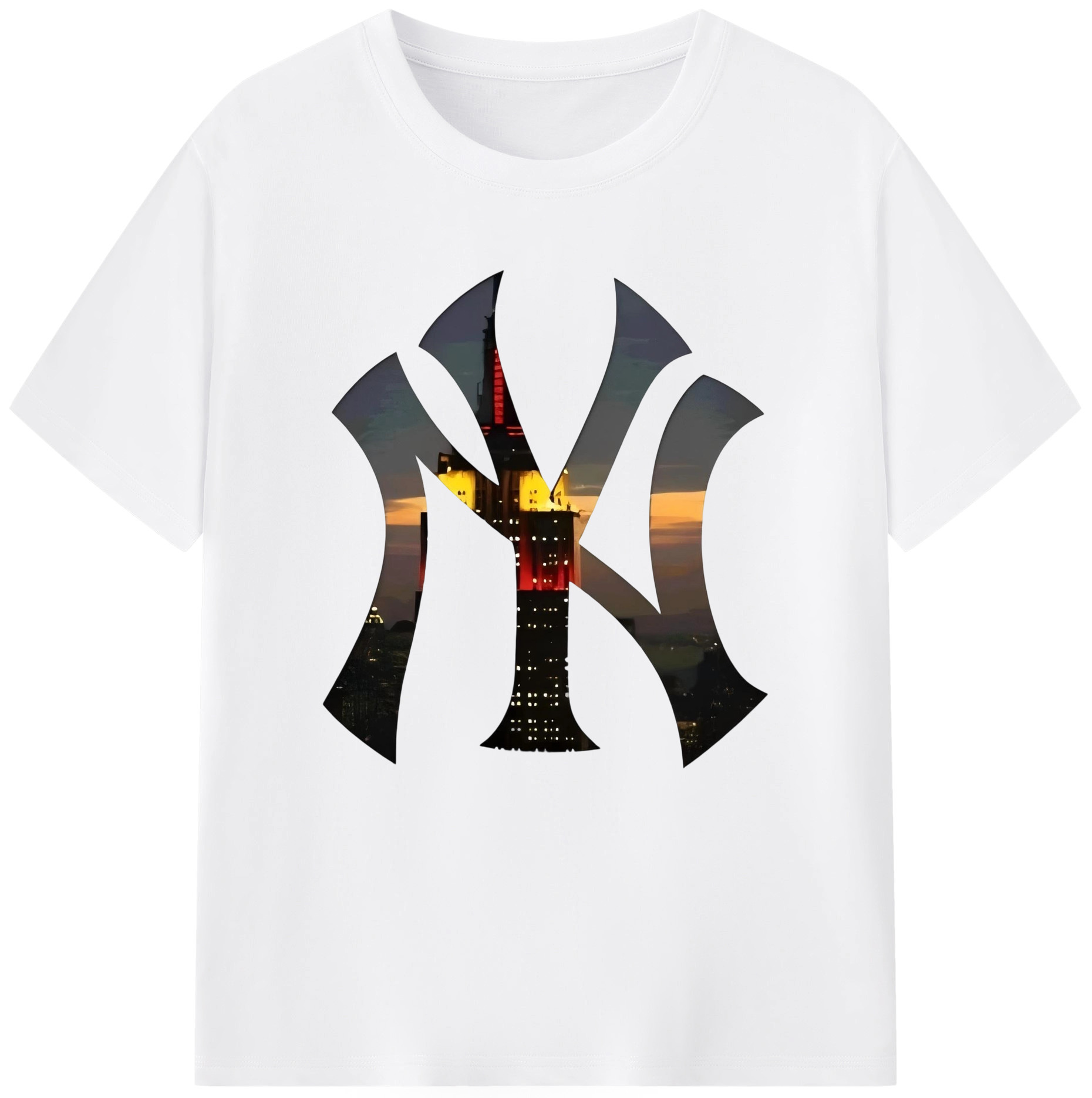 New York Yankees Logo New York Background 180g Cotton T-Shirt With Front Heat Transfer Print – Soft, Lightweight, Fitted Design – Comfortable Casual Wear For Sports & Everyday Use