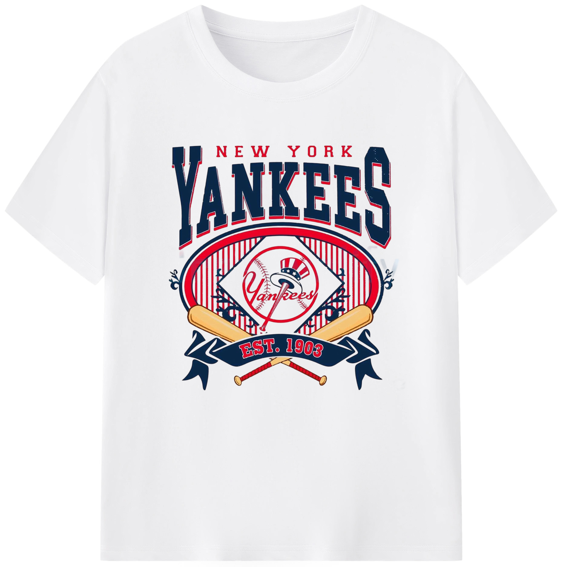 New York Yankees Vintage Est.1903 180g Cotton T-Shirt With Front Heat Transfer Print – Soft, Lightweight, Fitted Design – Comfortable Casual Wear For Sports & Everyday Use