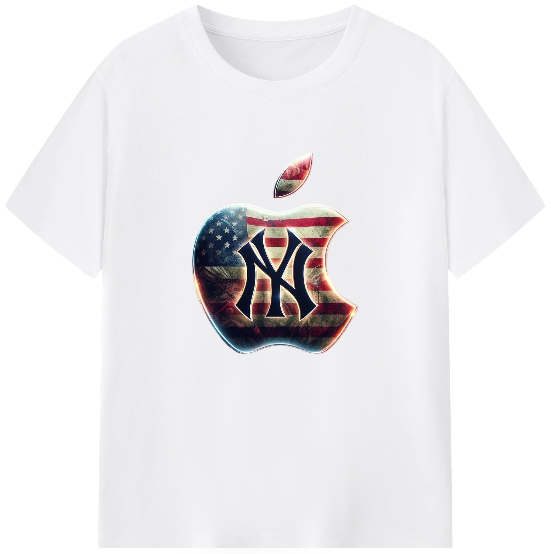 New York Yankees Apple US Flag 180g Cotton T-Shirt With Front Heat Transfer Print – Soft, Lightweight, Fitted Design – Comfortable Casual Wear For Sports & Everyday Use