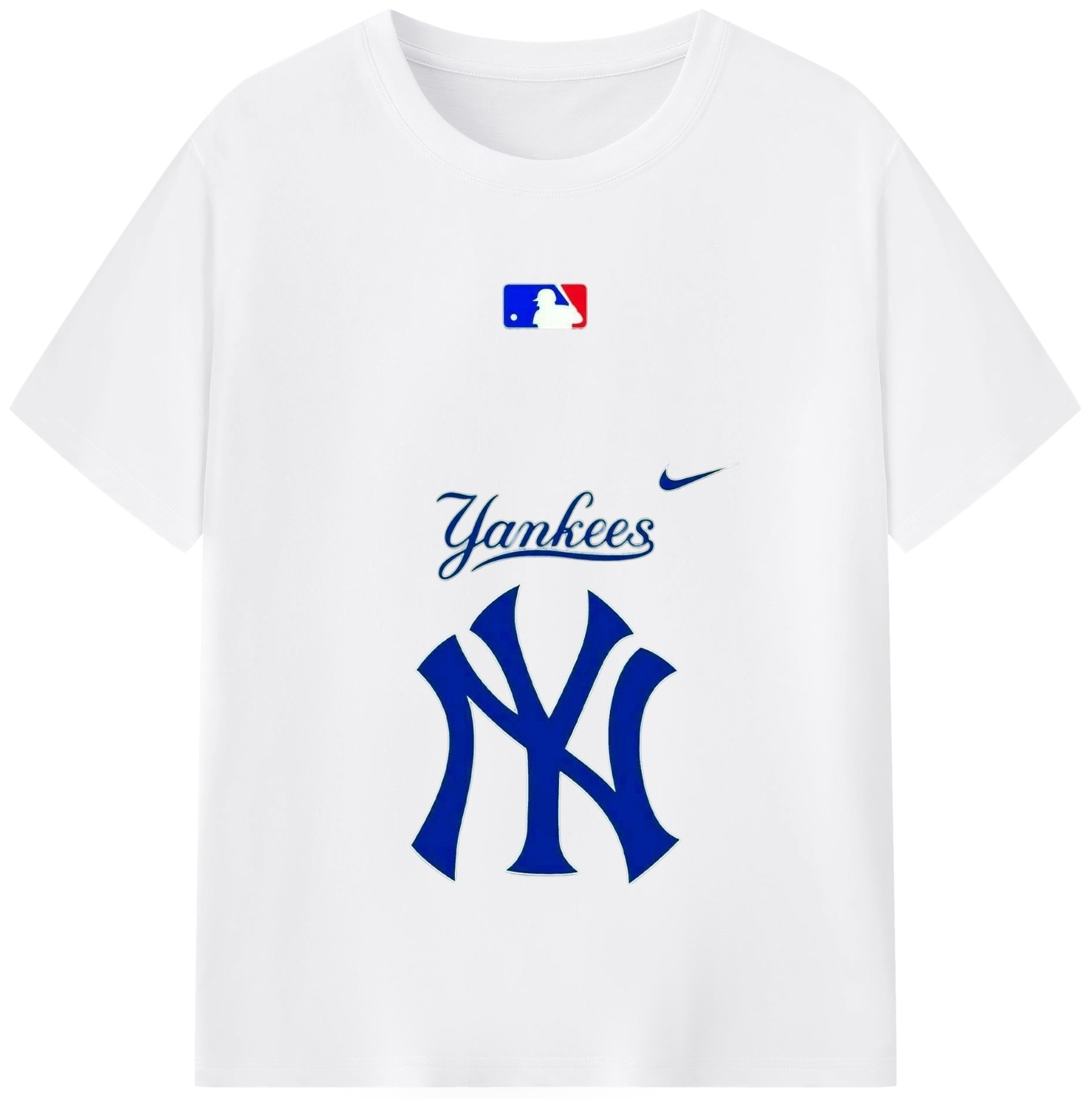 New York Yankees Blue Logo 180g Cotton T-Shirt With Front Heat Transfer Print – Soft, Lightweight, Fitted Design – Comfortable Casual Wear For Sports & Everyday Use