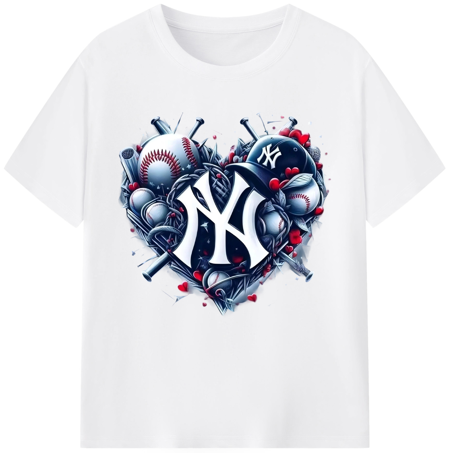 New York Yankees Heart 180g Cotton T-Shirt With Front Heat Transfer Print – Soft, Lightweight, Fitted Design – Comfortable Casual Wear For Sports & Everyday Use