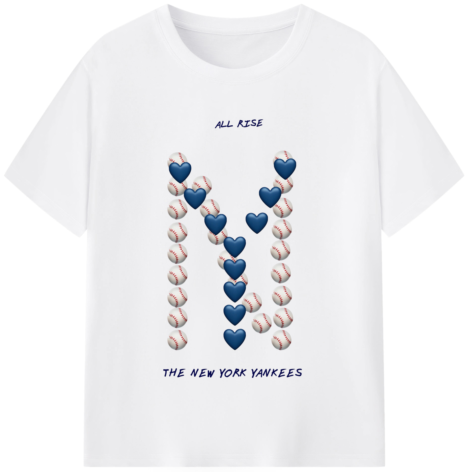 New York Yankees All Rise Love Baseball 180g Cotton T-Shirt With Front Heat Transfer Print – Soft, Lightweight, Fitted Design – Comfortable Casual Wear For Sports & Everyday Use