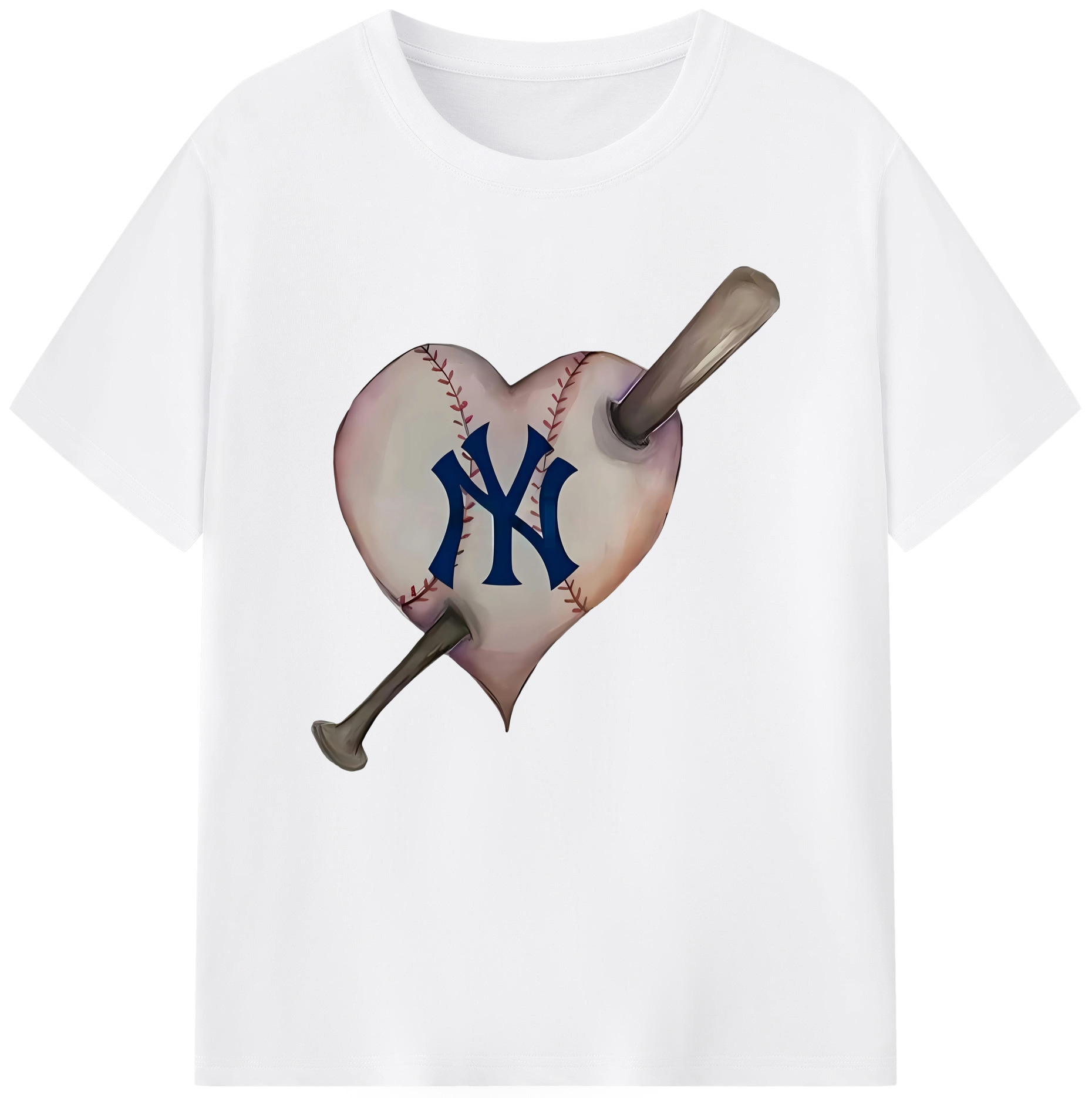 New York Yankees Heart 180g Cotton T-Shirt With Front Heat Transfer Print – Soft, Lightweight, Fitted Design – Comfortable Casual Wear For Sports & Everyday Use
