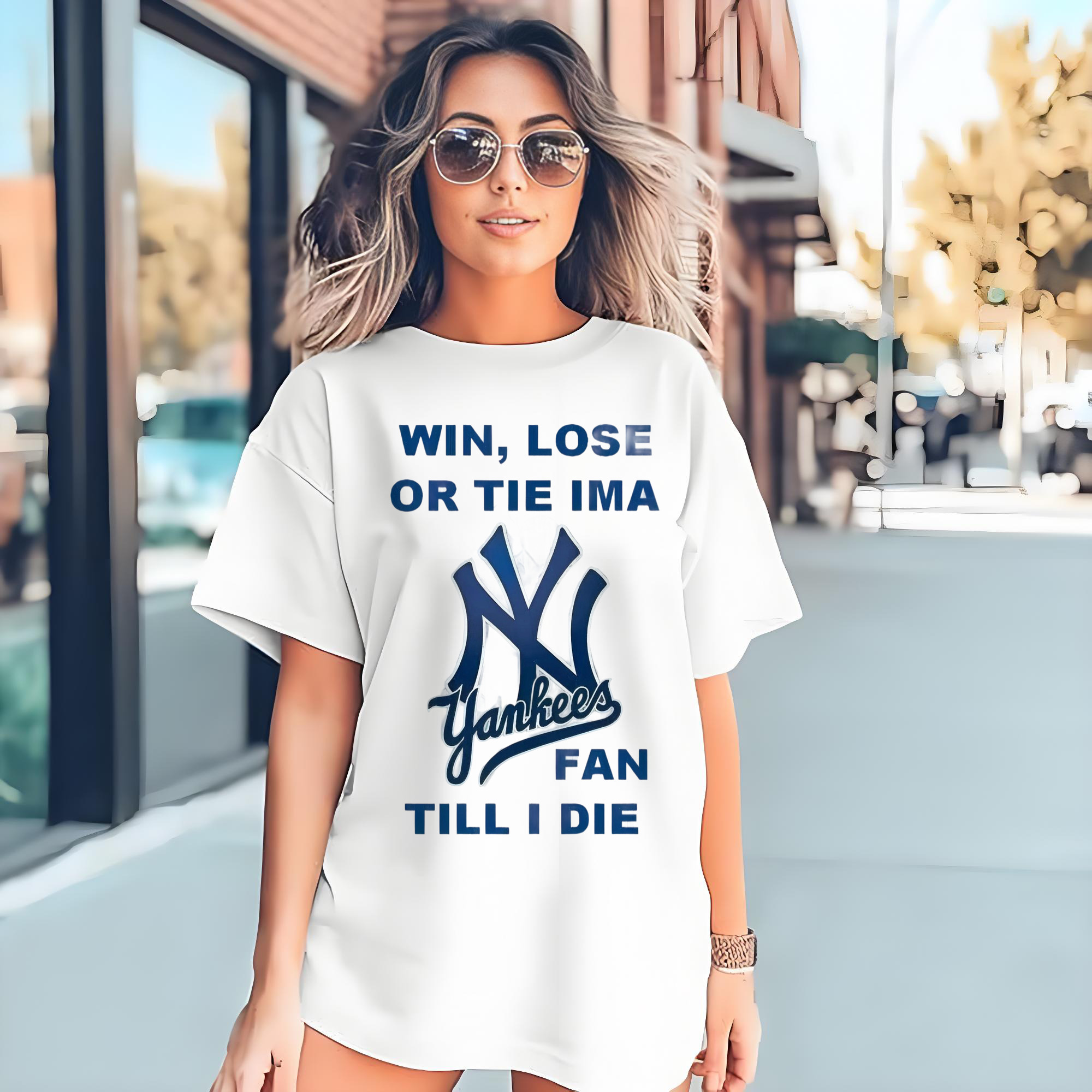 New York Yankees Win,Lose or Tie IMA Fan Till I Die 180g Cotton T-Shirt With Front Heat Transfer Print – Soft, Lightweight, Fitted Design – Comfortable Casual Wear For Sports & Everyday Use