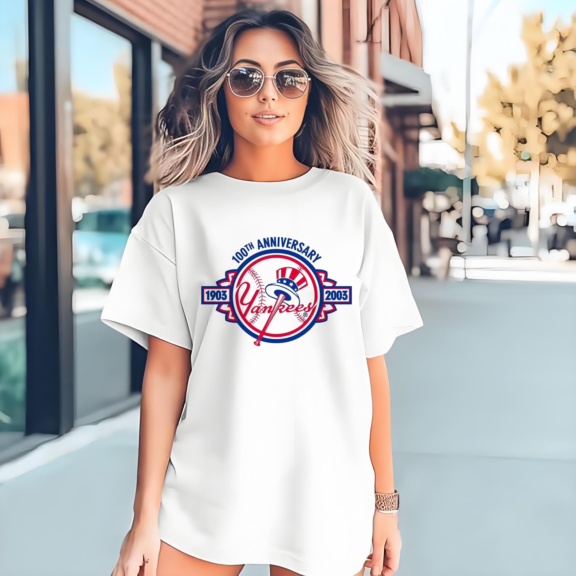 New York Yankees 100th Anniversary 1903-2003 180g Cotton T-Shirt With Front Heat Transfer Print – Soft, Lightweight, Fitted Design – Comfortable Casual Wear For Sports & Everyday Use