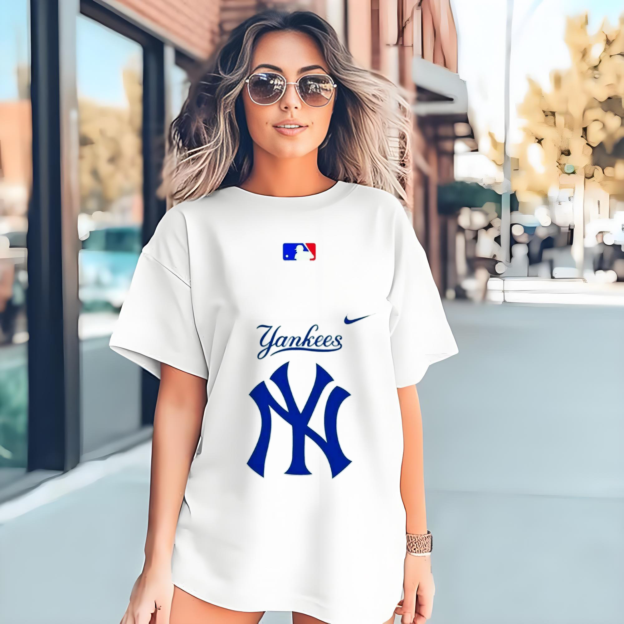 New York Yankees Blue Logo 180g Cotton T-Shirt With Front Heat Transfer Print – Soft, Lightweight, Fitted Design – Comfortable Casual Wear For Sports & Everyday Use