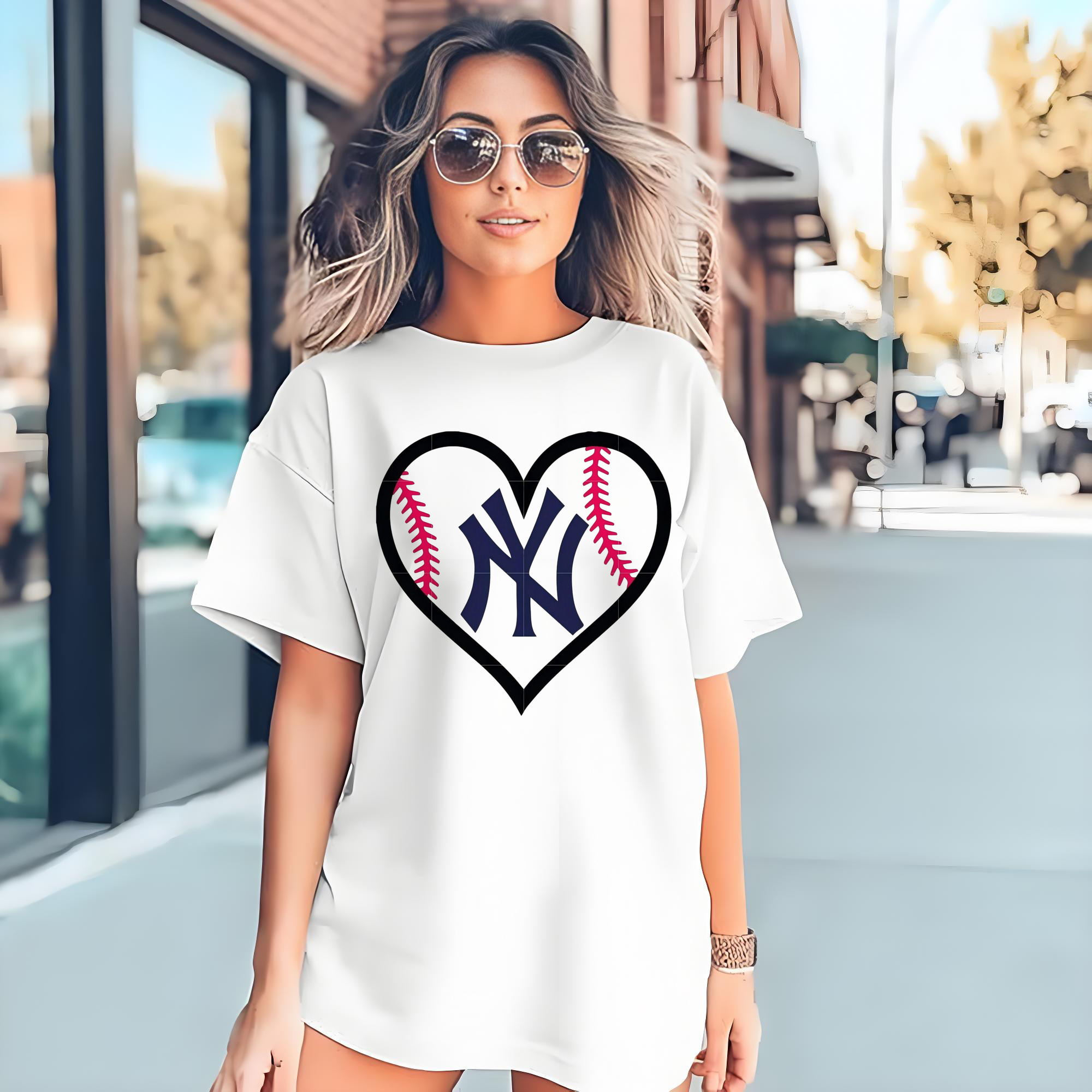 New York Yankees Heart 180g Cotton T-Shirt With Front Heat Transfer Print – Soft, Lightweight, Fitted Design – Comfortable Casual Wear For Sports & Everyday Use