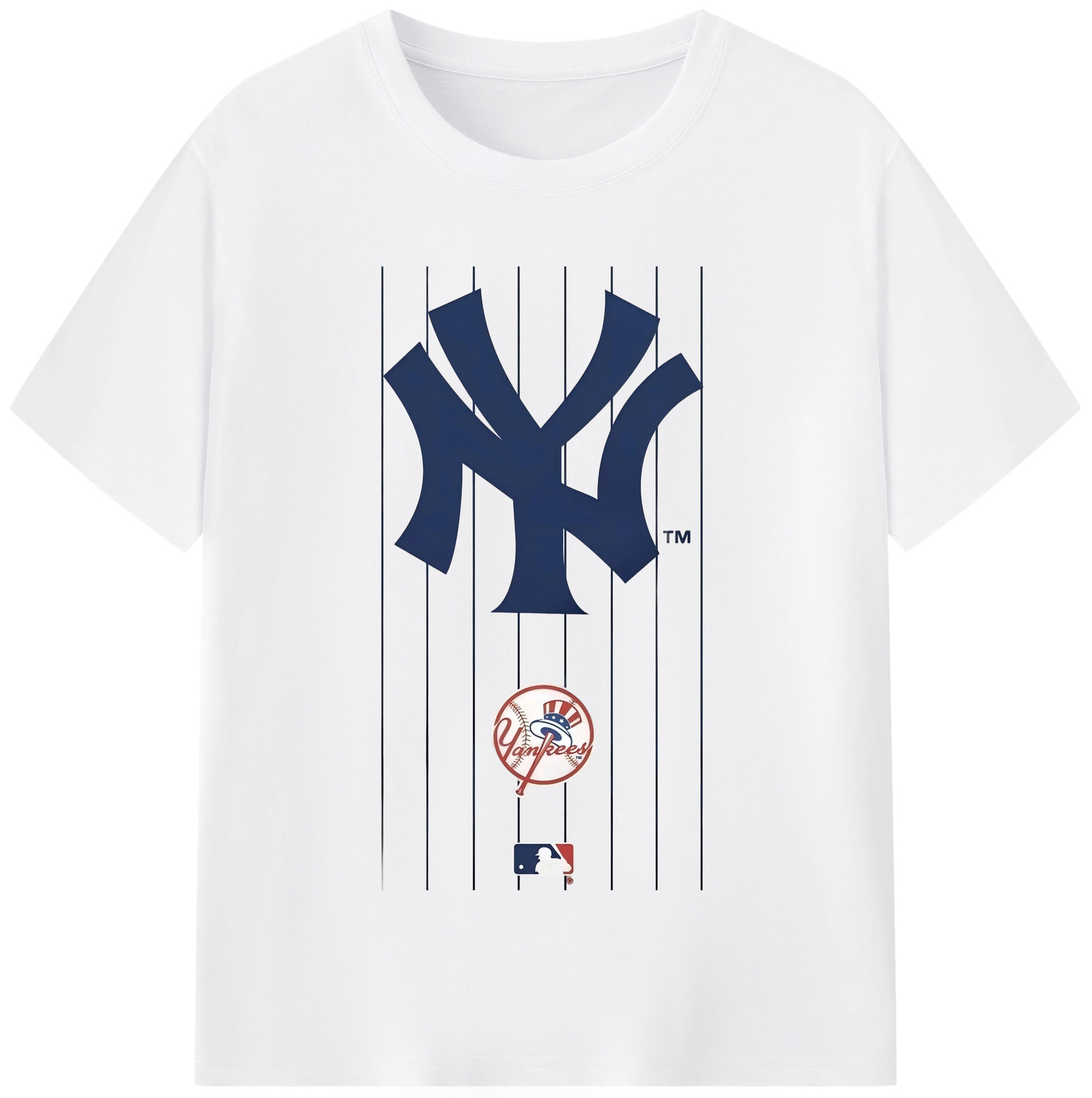 New York Yankees Pinstripe Logo Combed Cotton T-Shirt 180g With Front Heat Transfer Print – Soft, Lightweight, Fitted Design – Stylish Casual Wear For Sports & Everyday Use