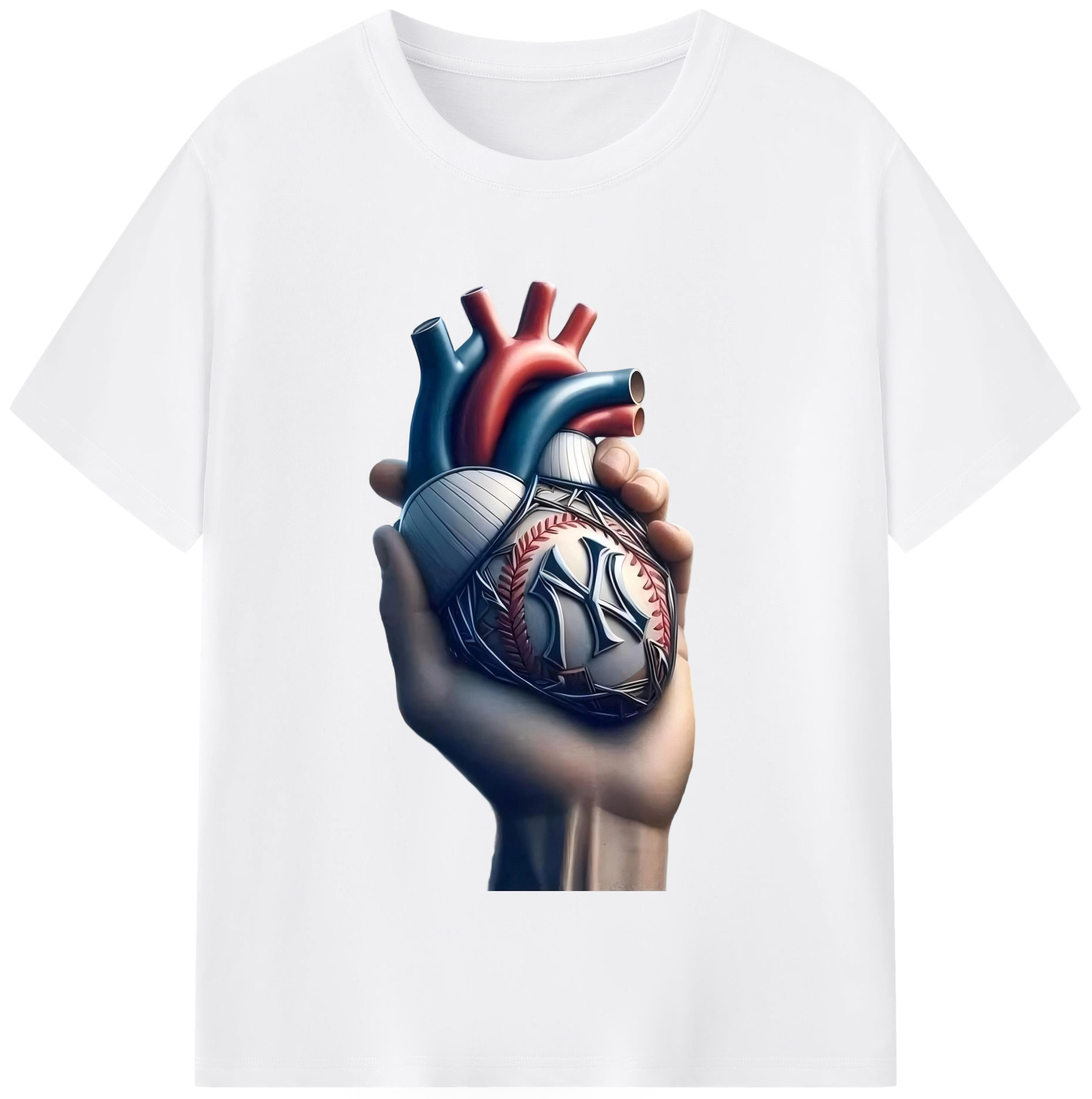 New York Yankees Heart Combed Cotton T-Shirt 180g With Front Heat Transfer Print – Soft, Lightweight, Fitted Design – Stylish Casual Wear For Sports & Everyday Use