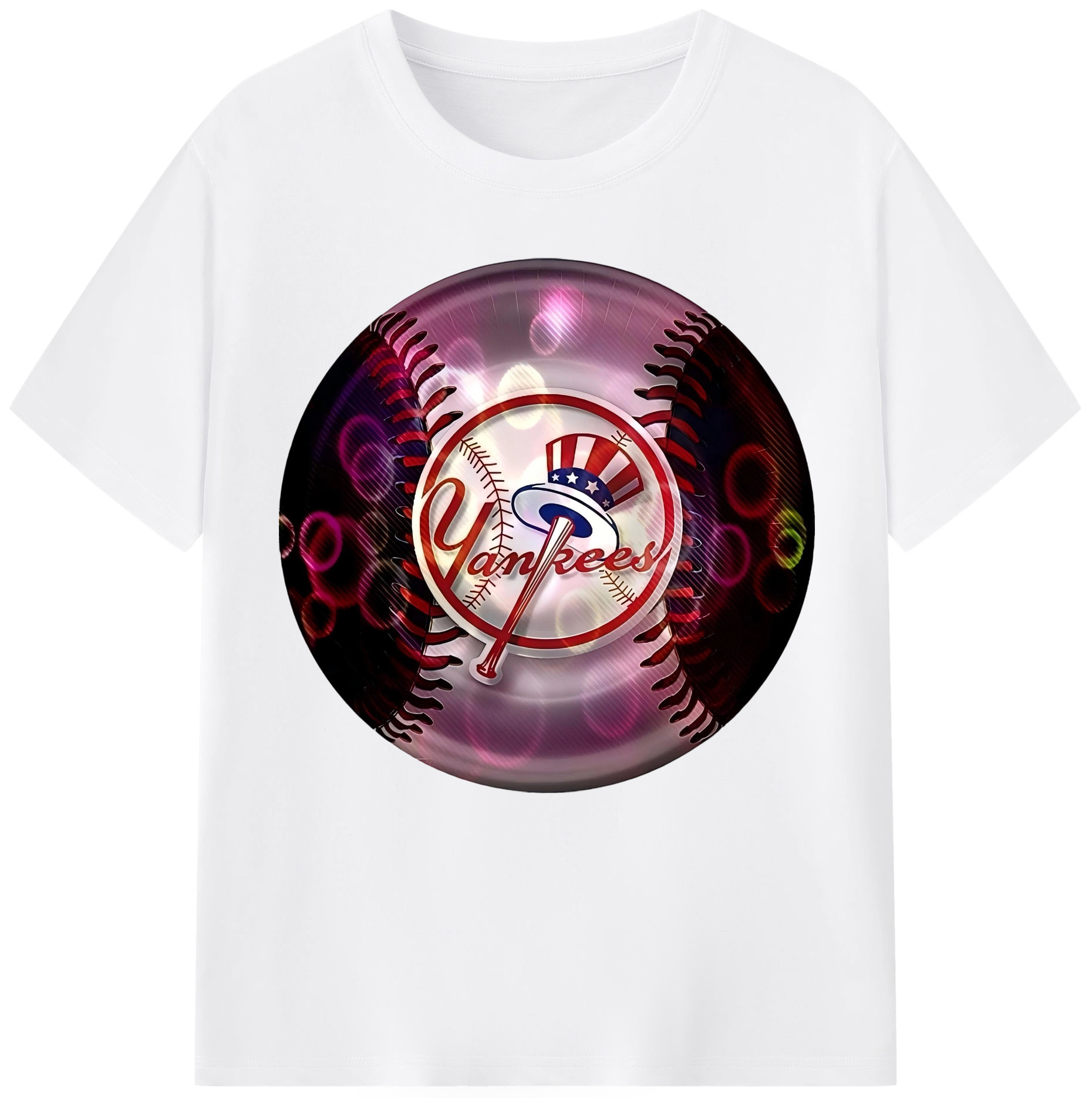 New York Yankees Colorful Logo Combed Cotton T-Shirt 180g With Front Heat Transfer Print – Soft, Lightweight, Fitted Design – Stylish Casual Wear For Sports & Everyday Use