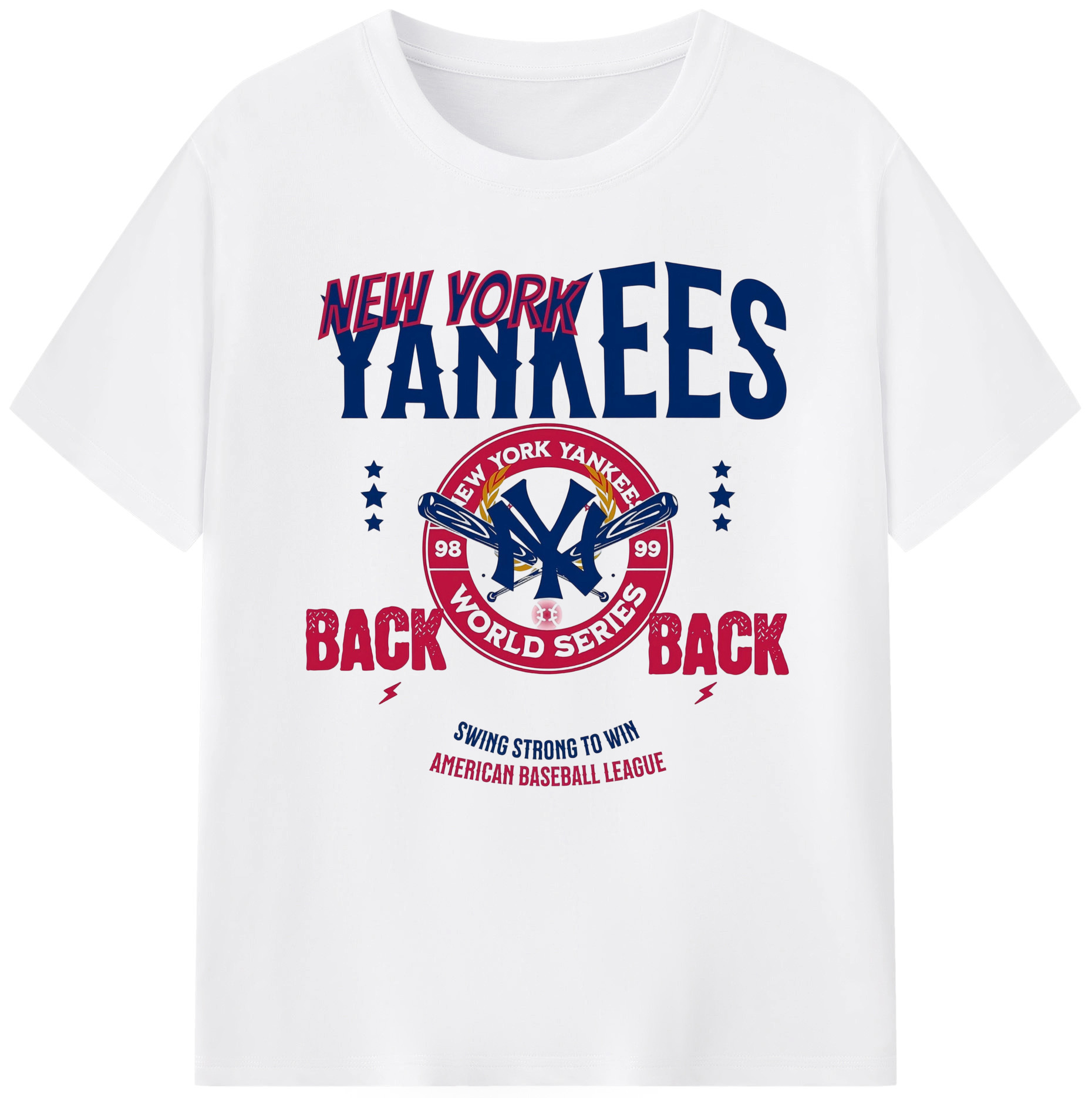New York Yankees WS Back 2 Back 98-99 Combed Cotton T-Shirt 180g With Front Heat Transfer Print – Soft, Lightweight, Fitted Design – Stylish Casual Wear For Sports & Everyday Use