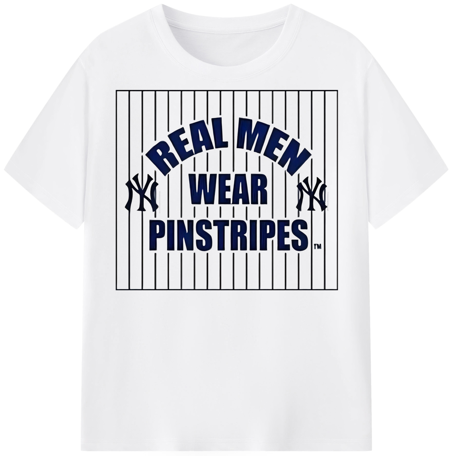 New York Yankees Real Men Wear Pinstripes Combed Cotton T-Shirt 180g With Front Heat Transfer Print – Soft, Lightweight, Fitted Design – Stylish Casual Wear For Sports & Everyday Use