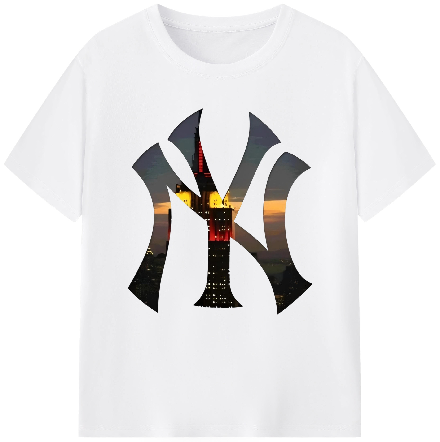 New York Yankees Logo New York Background Combed Cotton T-Shirt 180g With Front Heat Transfer Print – Soft, Lightweight, Fitted Design – Stylish Casual Wear For Sports & Everyday Use