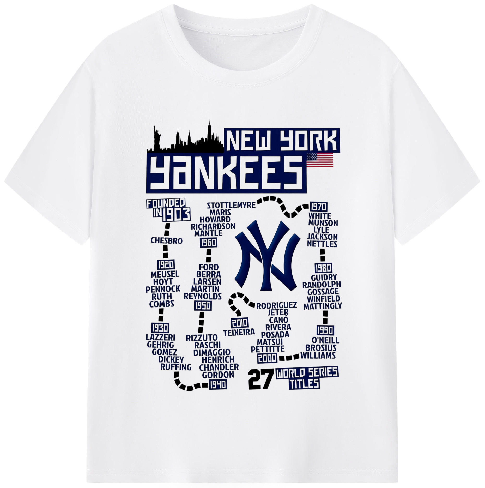 New York Yankees 27 World Series Titles Combed Cotton T-Shirt 180g With Front Heat Transfer Print – Soft, Lightweight, Fitted Design – Stylish Casual Wear For Sports & Everyday Use