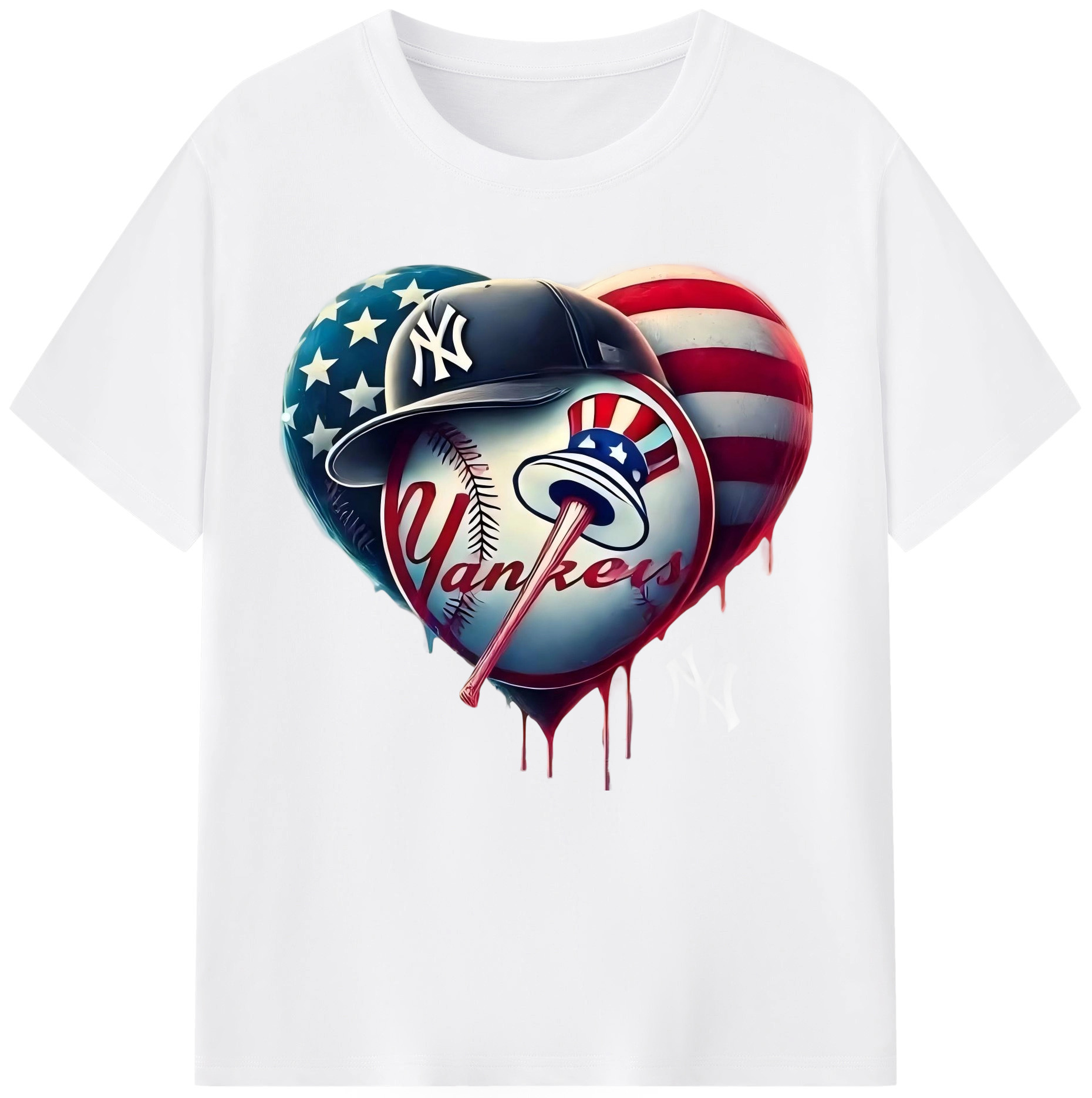 New York Yankees Heart Combed Cotton T-Shirt 180g With Front Heat Transfer Print – Soft, Lightweight, Fitted Design – Stylish Casual Wear For Sports & Everyday Use