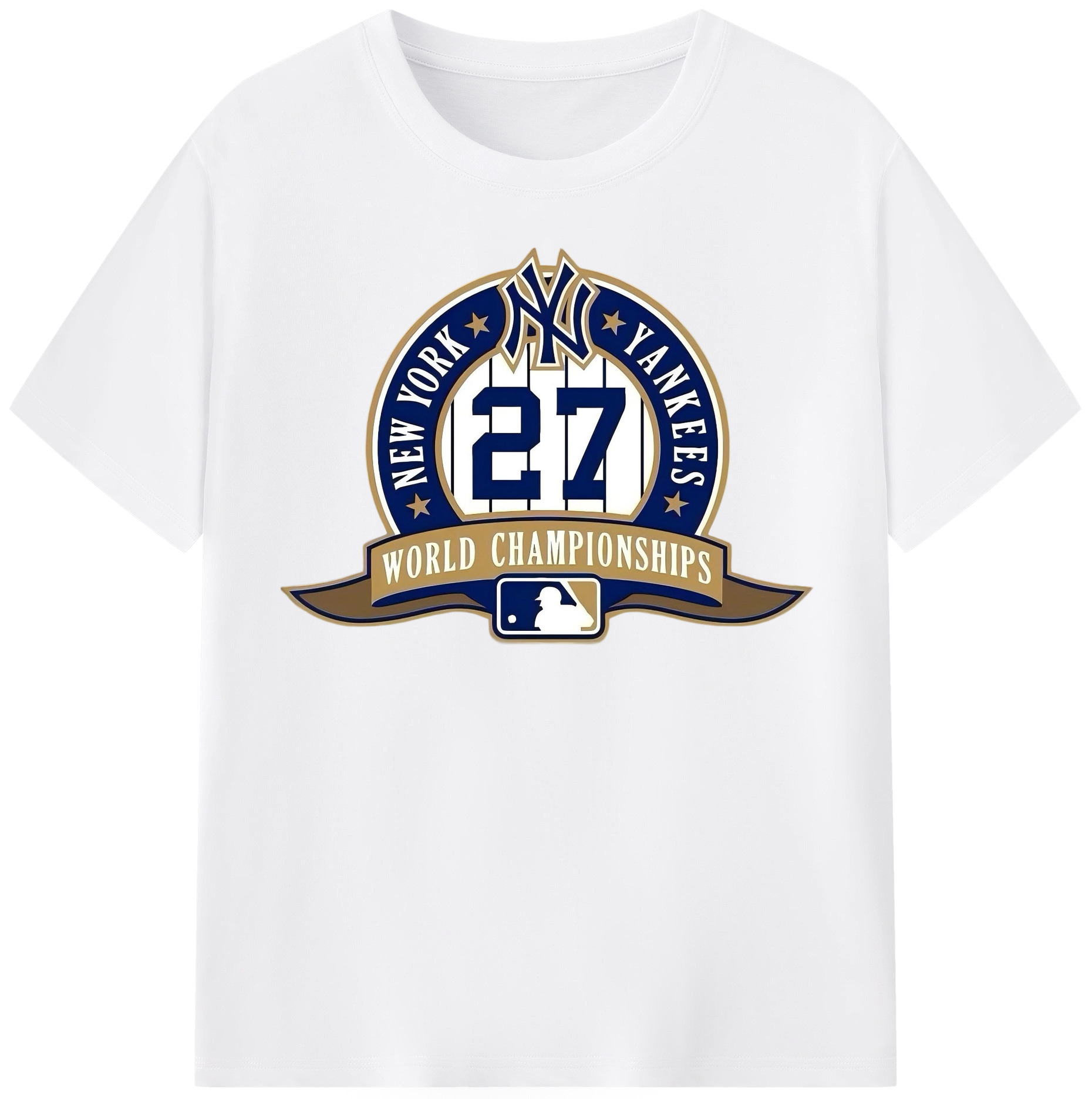 New York Yankees 27 World Championships Combed Cotton T-Shirt 180g With Front Heat Transfer Print – Soft, Lightweight, Fitted Design – Stylish Casual Wear For Sports & Everyday Use