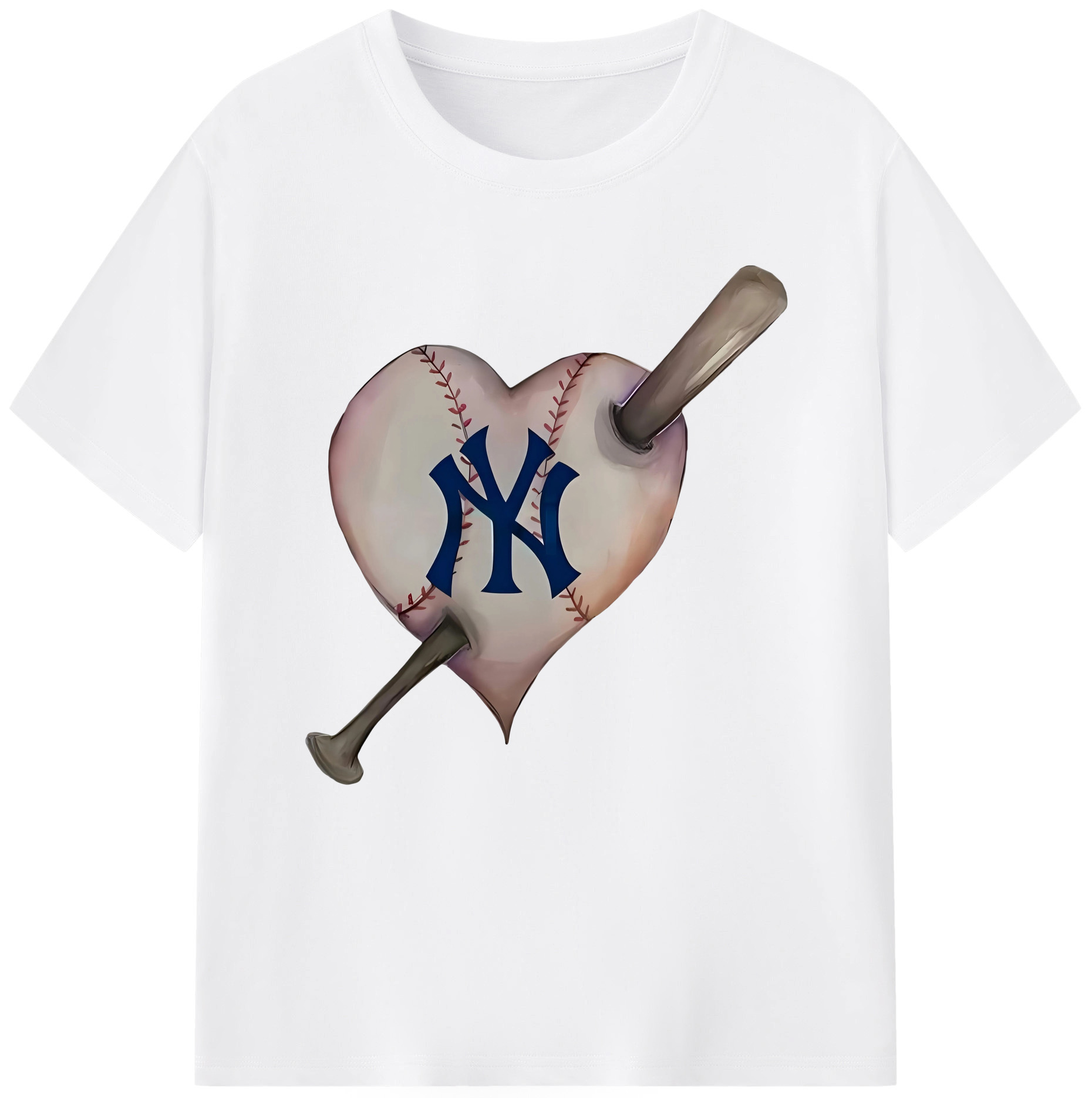 New York Yankees Heart Combed Cotton T-Shirt 180g With Front Heat Transfer Print – Soft, Lightweight, Fitted Design – Stylish Casual Wear For Sports & Everyday Use