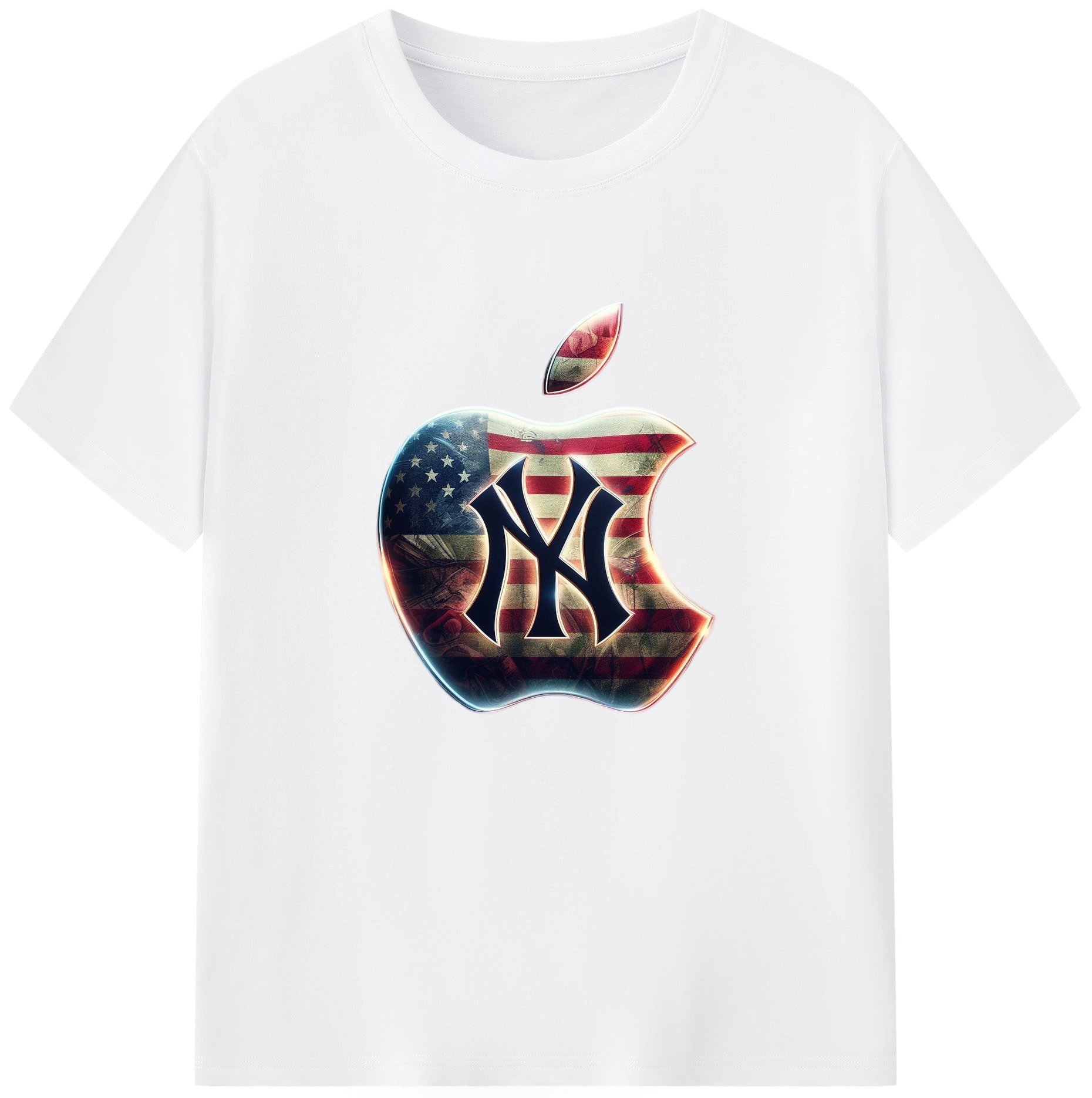 New York Yankees Apple US Flag Combed Cotton T-Shirt 180g With Front Heat Transfer Print – Soft, Lightweight, Fitted Design – Stylish Casual Wear For Sports & Everyday Use