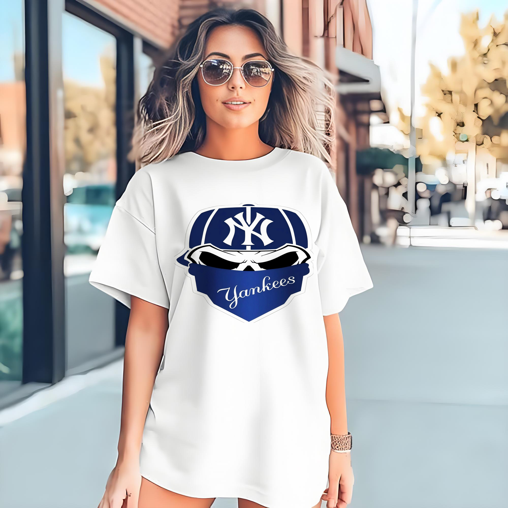 New York Yankees Skull Combed Cotton T-Shirt 180g With Front Heat Transfer Print – Soft, Lightweight, Fitted Design – Stylish Casual Wear For Sports & Everyday Use