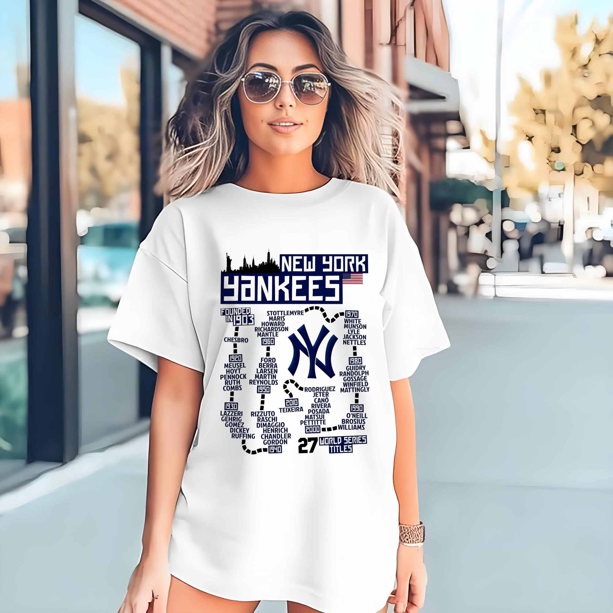 New York Yankees 27 World Series Titles Combed Cotton T-Shirt 180g With Front Heat Transfer Print – Soft, Lightweight, Fitted Design – Stylish Casual Wear For Sports & Everyday Use