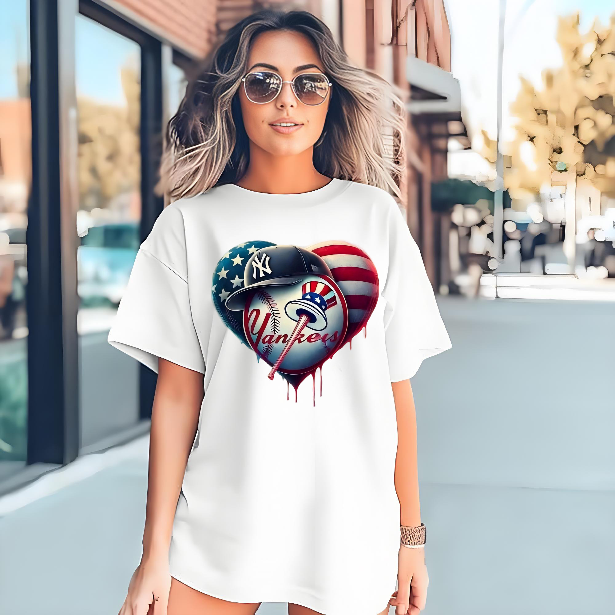 New York Yankees Heart Combed Cotton T-Shirt 180g With Front Heat Transfer Print – Soft, Lightweight, Fitted Design – Stylish Casual Wear For Sports & Everyday Use