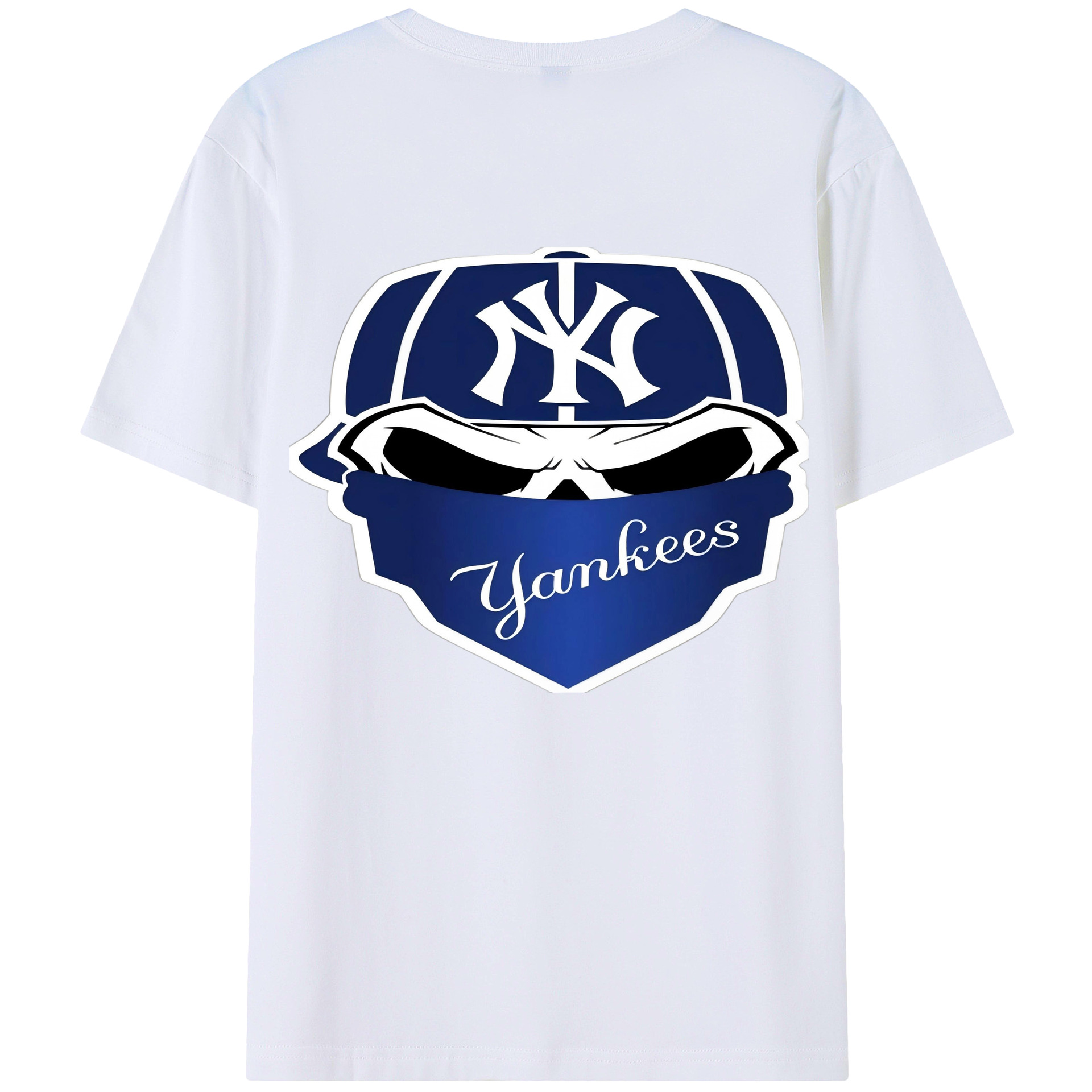 New York Yankees Skull 180g Combed Cotton T-Shirt With Back Heat Transfer Print – Soft, Lightweight, Fitted Design – Stylish Casual Wear For Sports & Everyday Use
