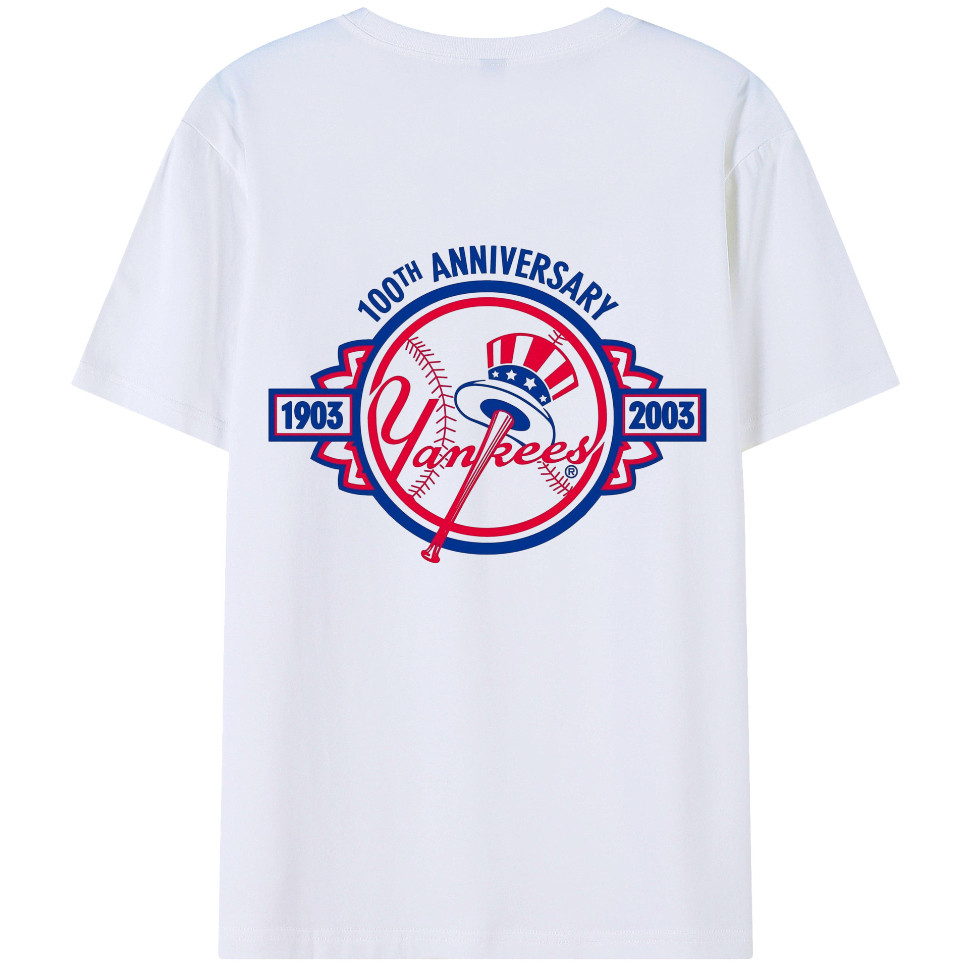 New York Yankees 100th Anniversary 1903-2003 180g Combed Cotton T-Shirt With Back Heat Transfer Print – Soft, Lightweight, Fitted Design – Stylish Casual Wear For Sports & Everyday Use