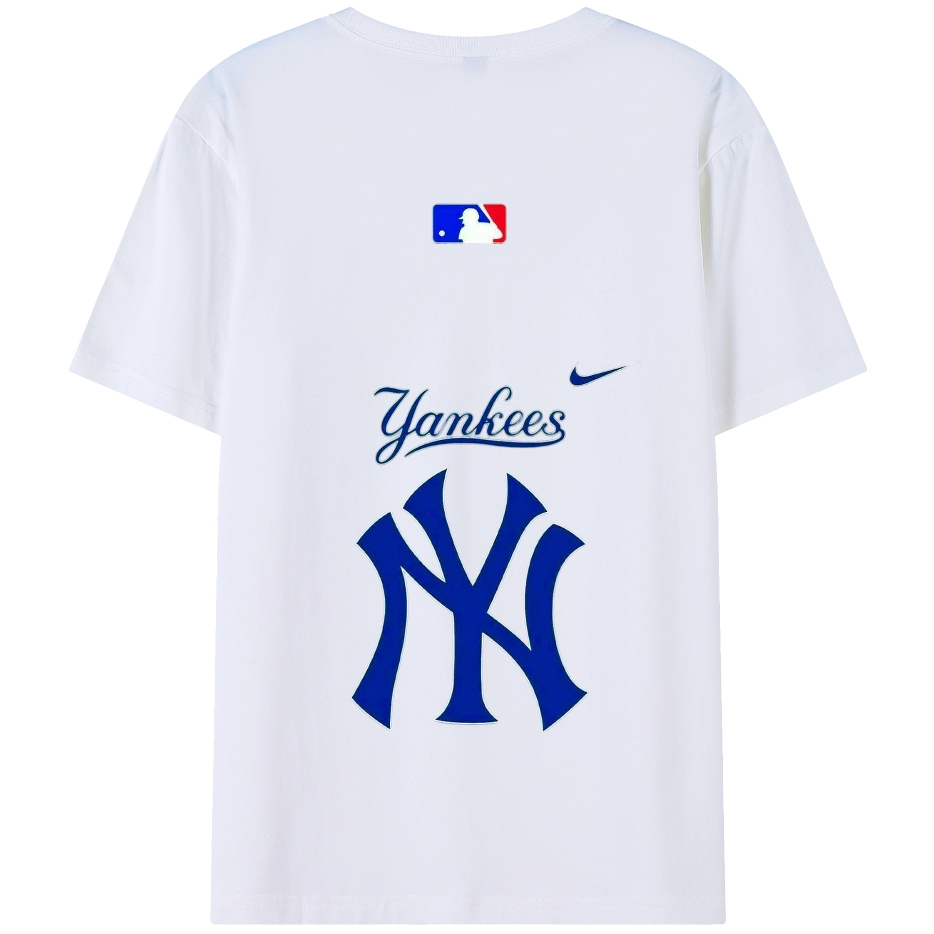 New York Yankees Blue Logo 180g Combed Cotton T-Shirt With Back Heat Transfer Print – Soft, Lightweight, Fitted Design – Stylish Casual Wear For Sports & Everyday Use