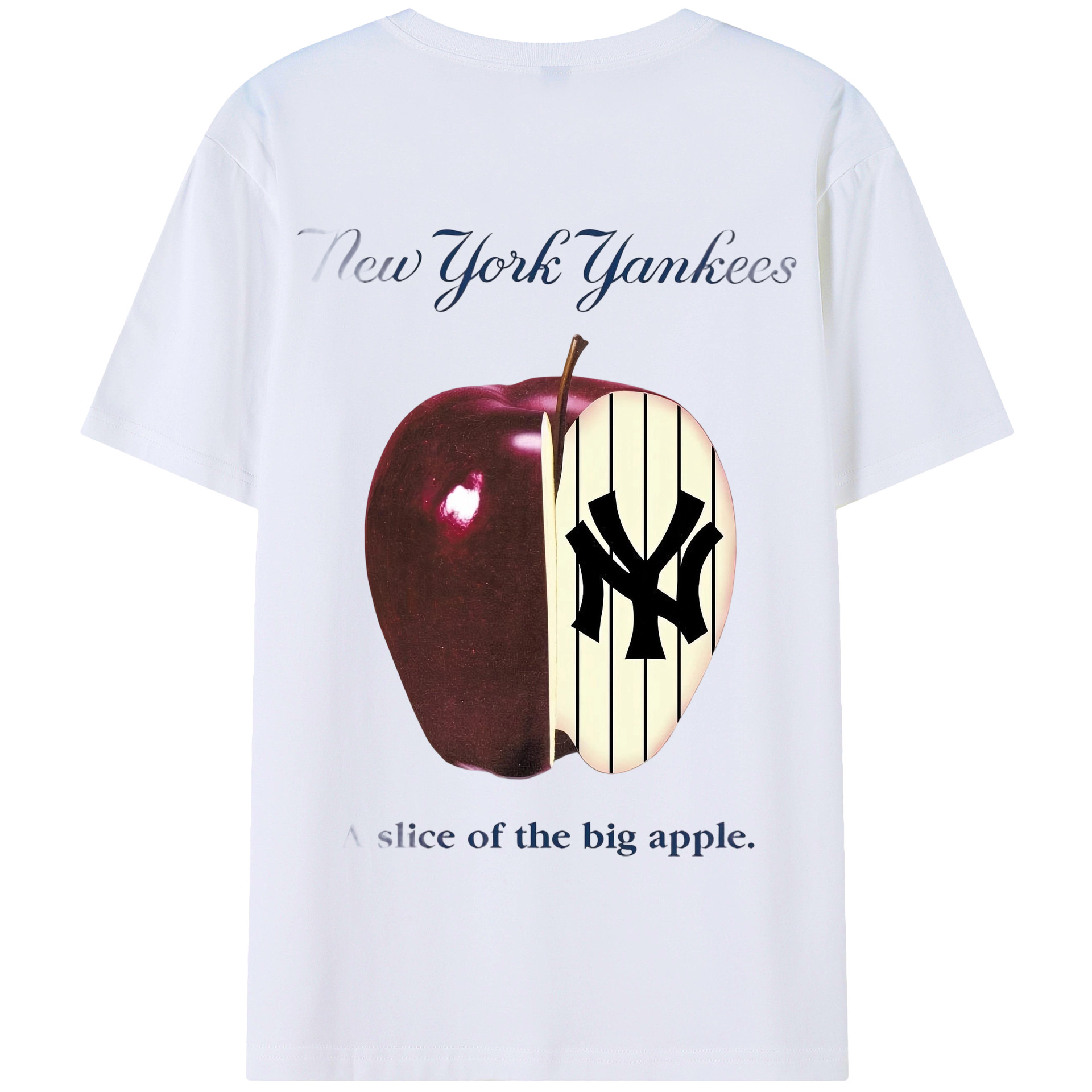 New York Yankees A Slice of The Big Apple 180g Combed Cotton T-Shirt With Back Heat Transfer Print – Soft, Lightweight, Fitted Design – Stylish Casual Wear For Sports & Everyday Use
