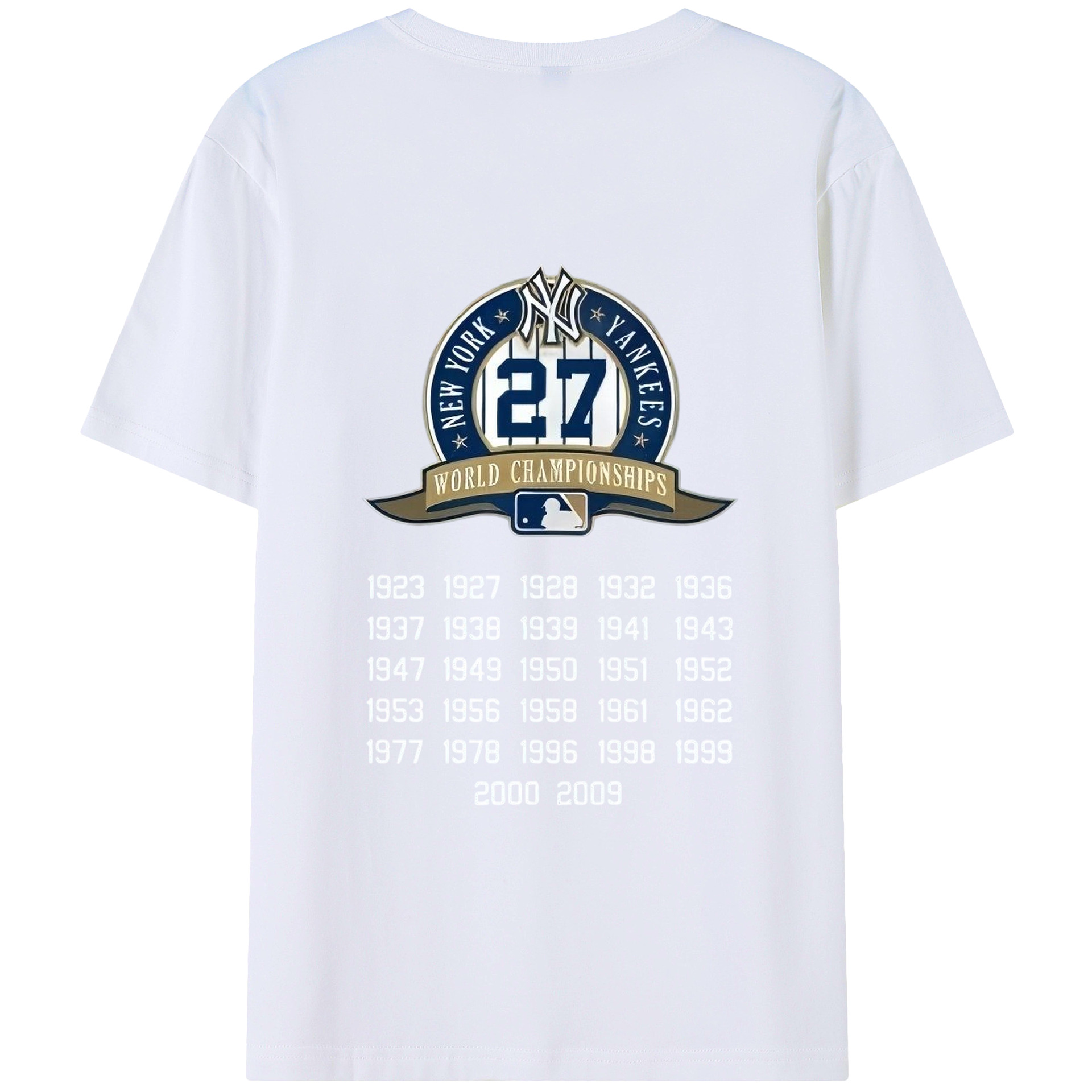New York Yankees 27 WS Championships 180g Combed Cotton T-Shirt With Back Heat Transfer Print – Soft, Lightweight, Fitted Design – Stylish Casual Wear For Sports & Everyday Use
