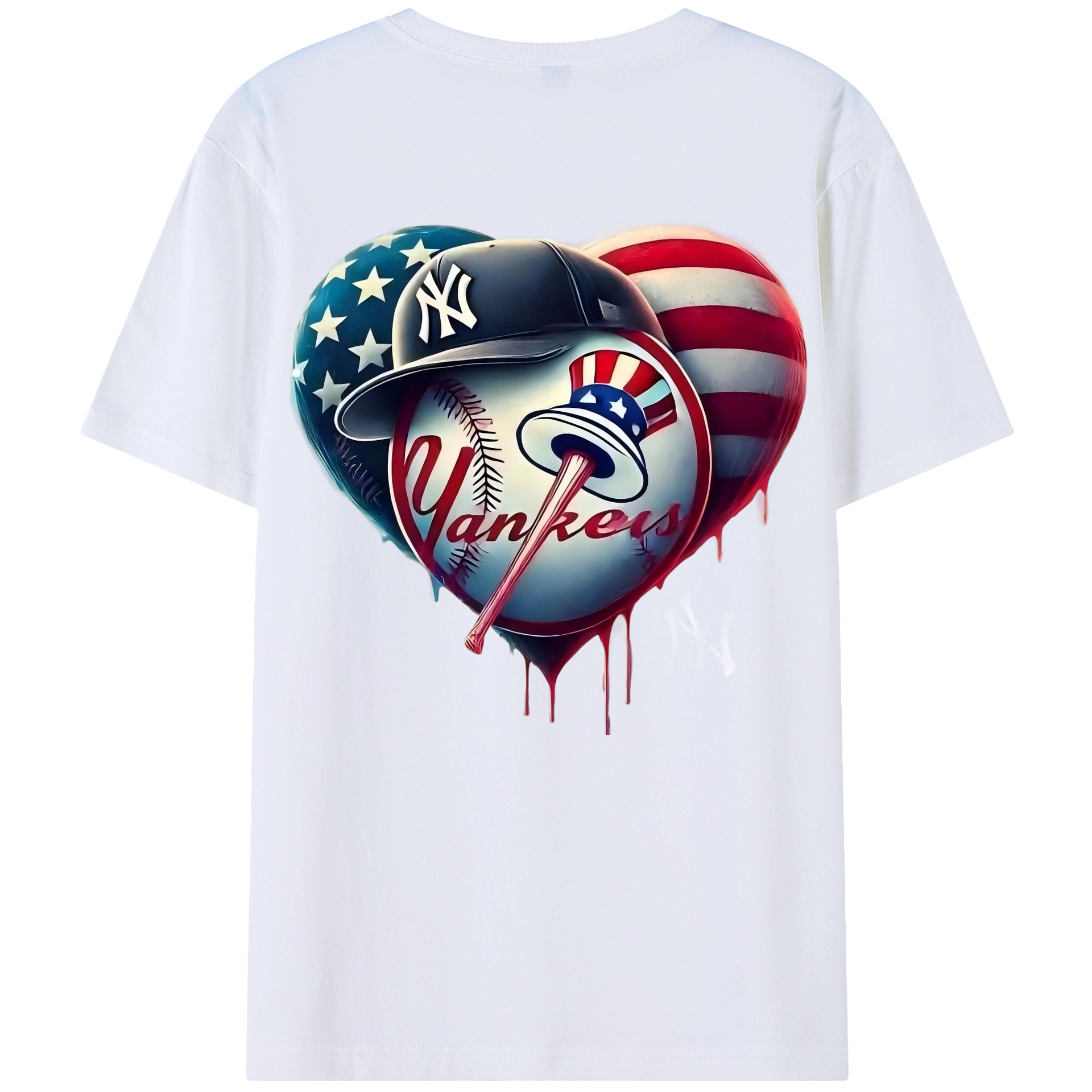 New York Yankees Heart 180g Combed Cotton T-Shirt With Back Heat Transfer Print – Soft, Lightweight, Fitted Design – Stylish Casual Wear For Sports & Everyday Use