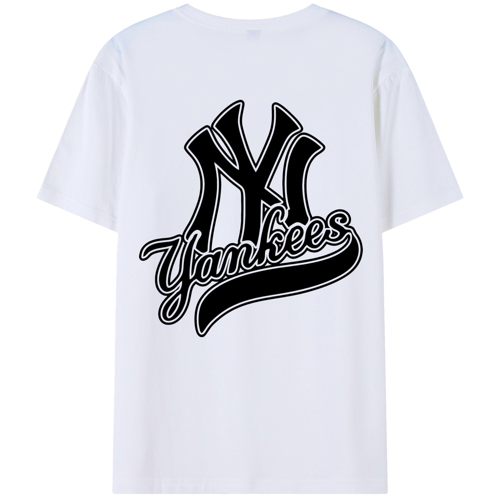 New York Yankees Black Logo 180g Combed Cotton T-Shirt With Back Heat Transfer Print – Soft, Lightweight, Fitted Design – Stylish Casual Wear For Sports & Everyday Use