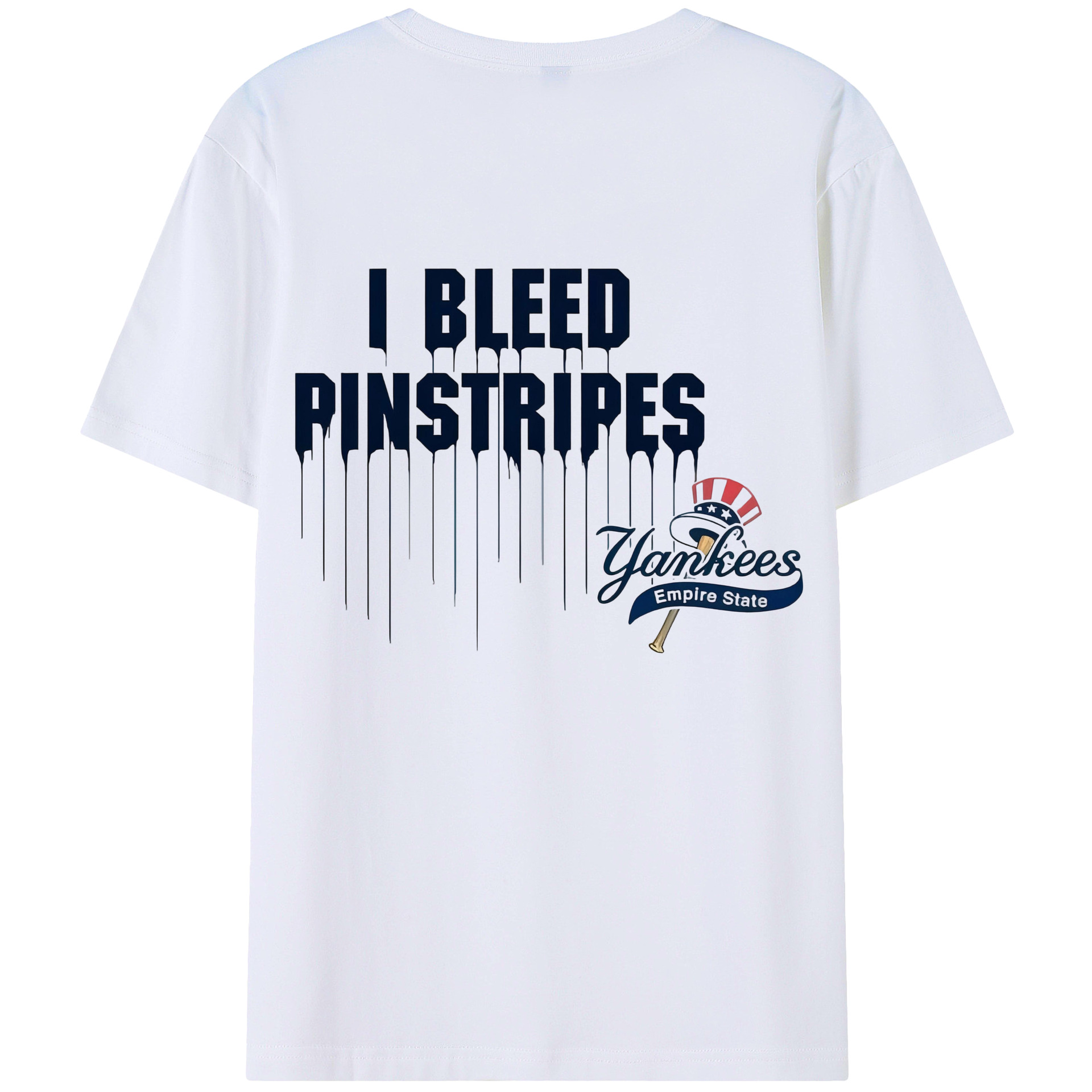 New York Yankees I Bleed Pinstripes 180g Combed Cotton T-Shirt With Back Heat Transfer Print – Soft, Lightweight, Fitted Design – Stylish Casual Wear For Sports & Everyday Use