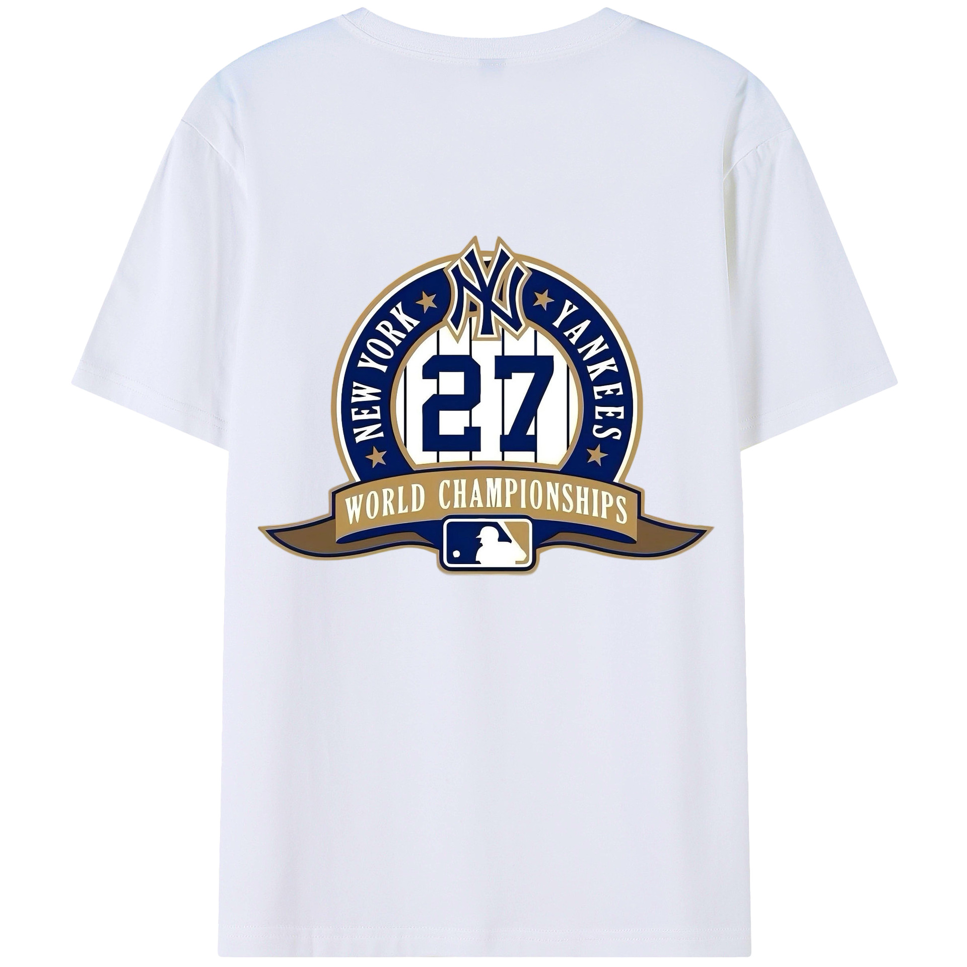 New York Yankees 27 World Championships 180g Combed Cotton T-Shirt With Back Heat Transfer Print – Soft, Lightweight, Fitted Design – Stylish Casual Wear For Sports & Everyday Use